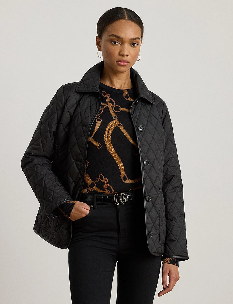 Lauren Ralph Lauren - Faux-Leather-Trim Diamond-Quilted Jacket - tepitud jakid - black - 3