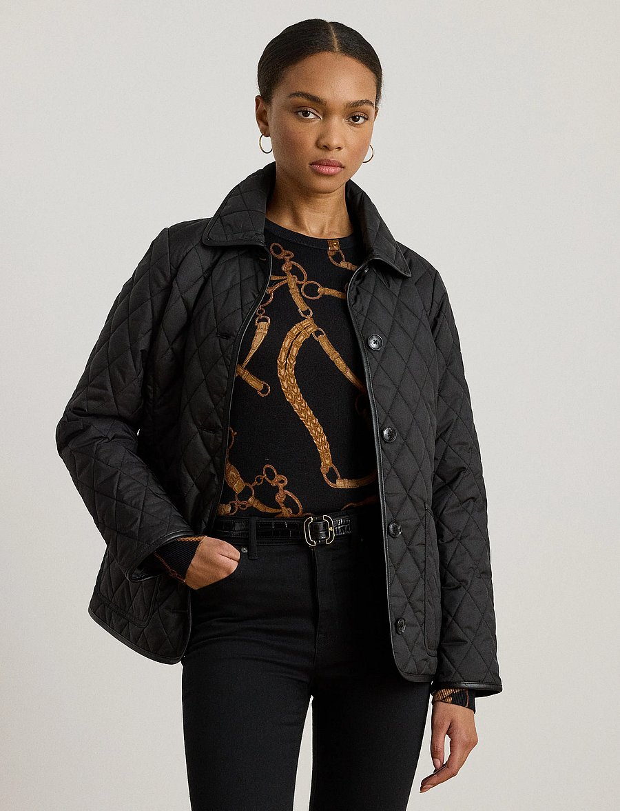 Lauren Ralph Lauren - Faux-Leather-Trim Diamond-Quilted Jacket - black - 3