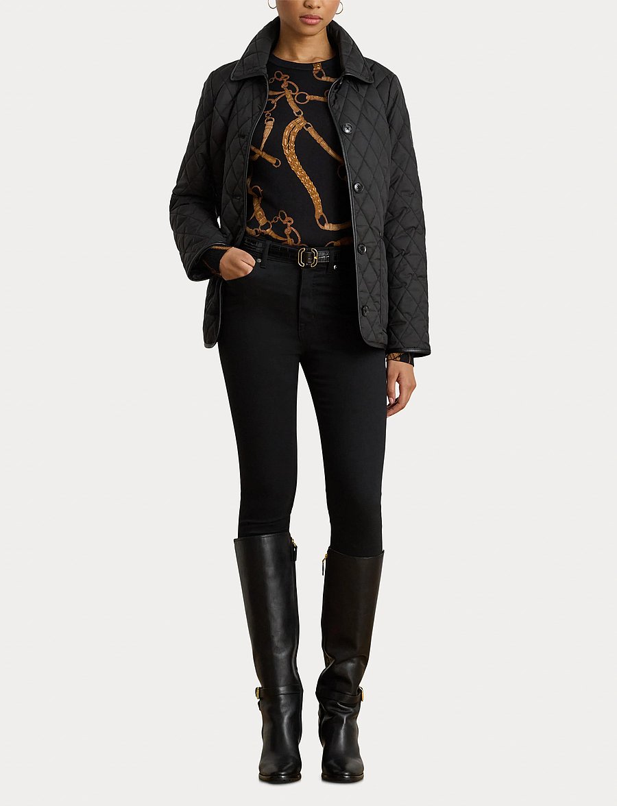 Lauren Ralph Lauren - Faux-Leather-Trim Diamond-Quilted Jacket - black - 4