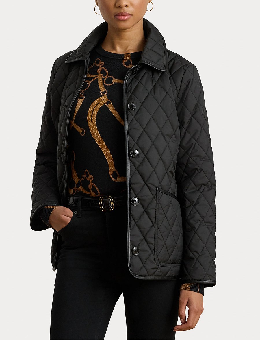 Lauren Ralph Lauren - Faux-Leather-Trim Diamond-Quilted Jacket - black - 5