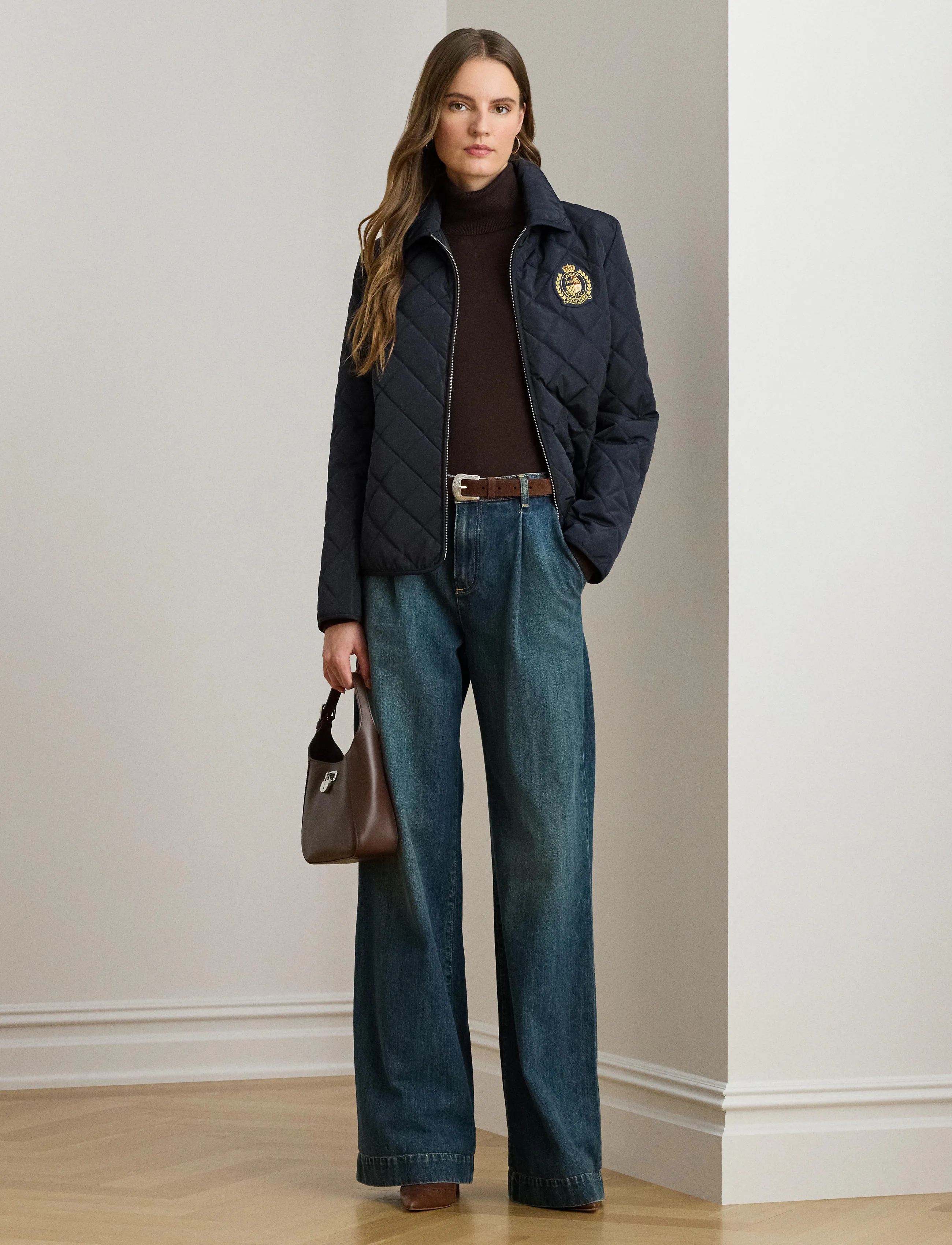 Lauren Ralph Lauren Crest-Patch Diamond-Quilted Jacket, M, Navy, Jakker > Quiltede Jakker, Dame