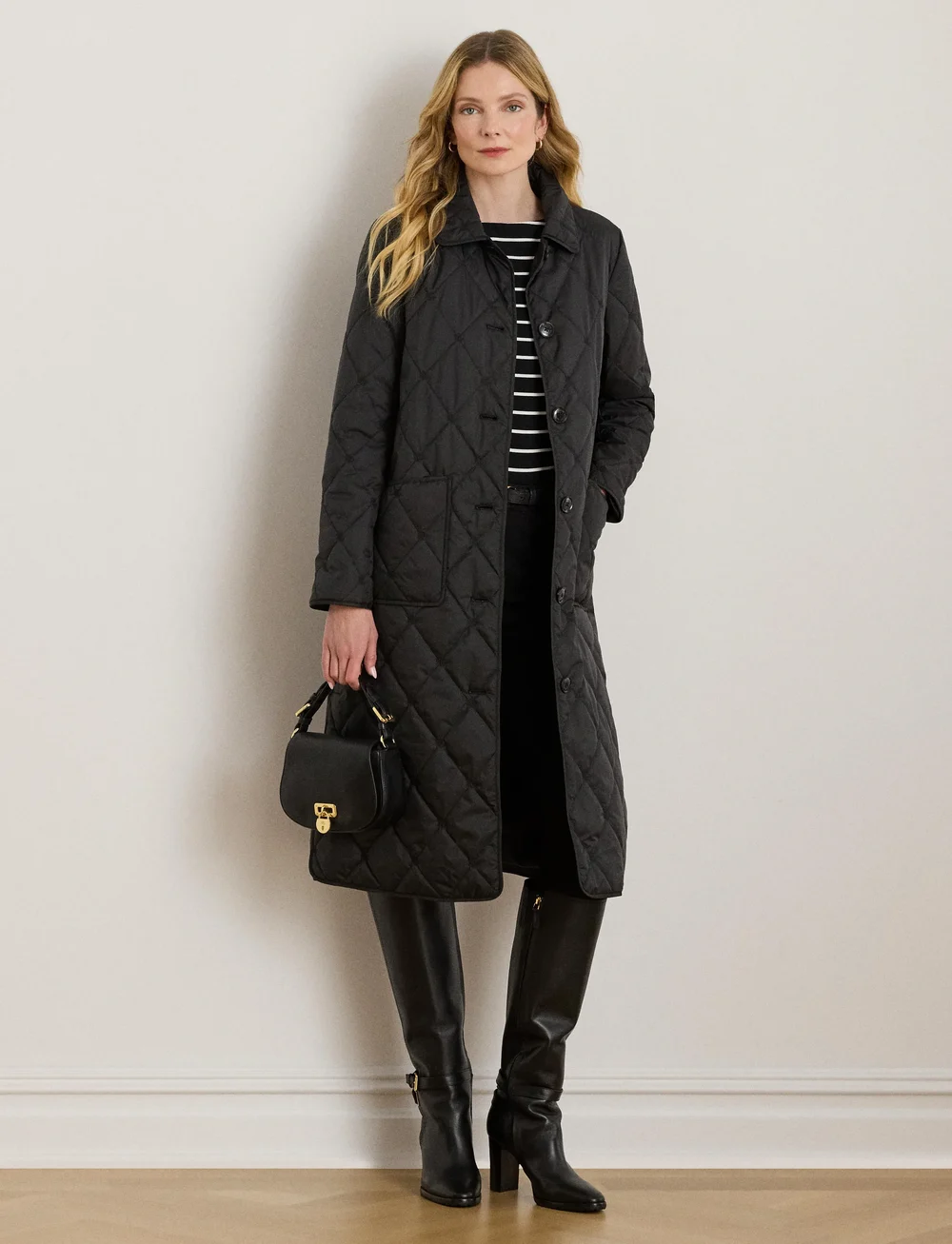 Lauren Ralph Lauren - Logo Quilted Down Long Coat - daunenmäntel - black - 3