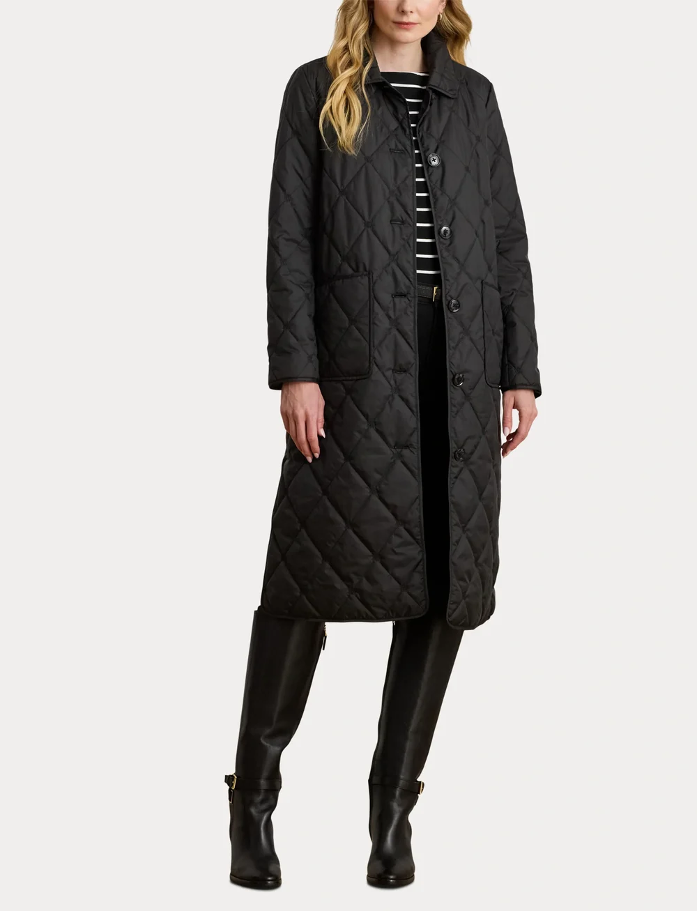 Lauren Ralph Lauren - Logo Quilted Down Long Coat - daunenmäntel - black - 4