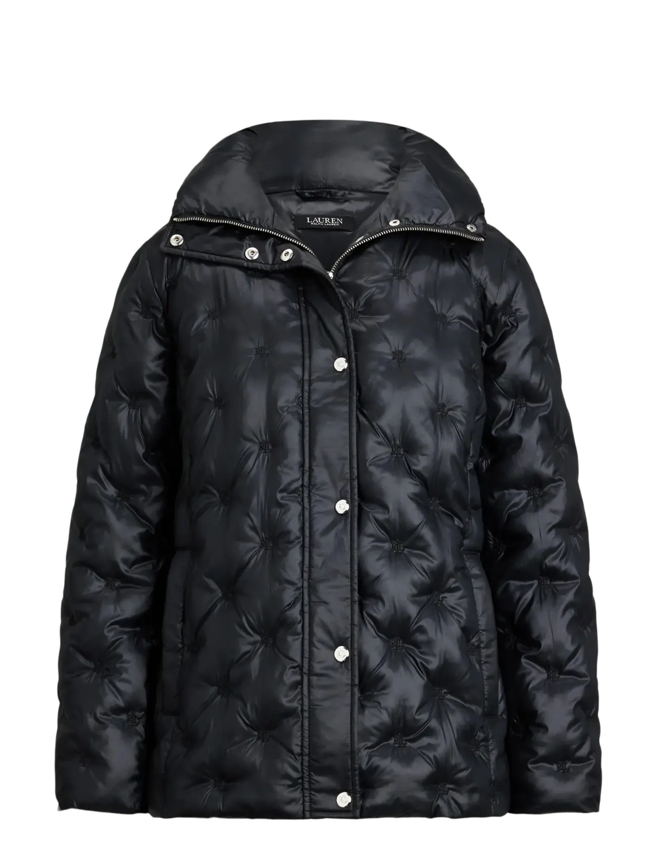 Logo Quilted Funnelneck Puffer Coat - BLACK