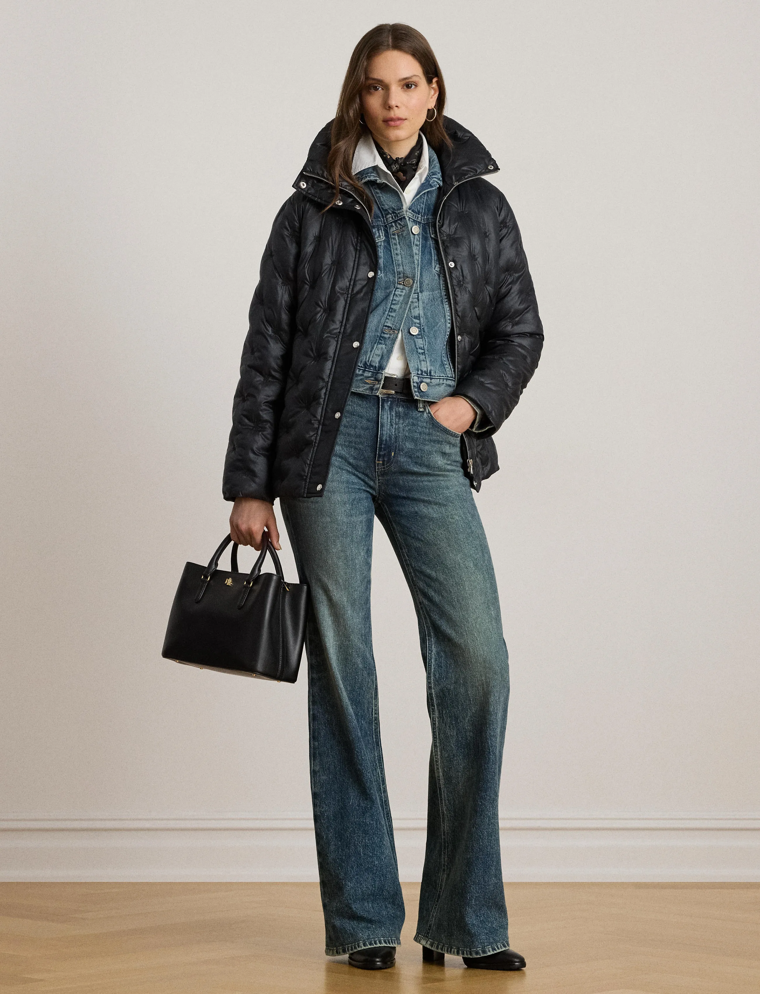 Lauren Ralph Lauren Logo Quilted Funnelneck Puffer Coat - Vinterjakker - BLACK / black