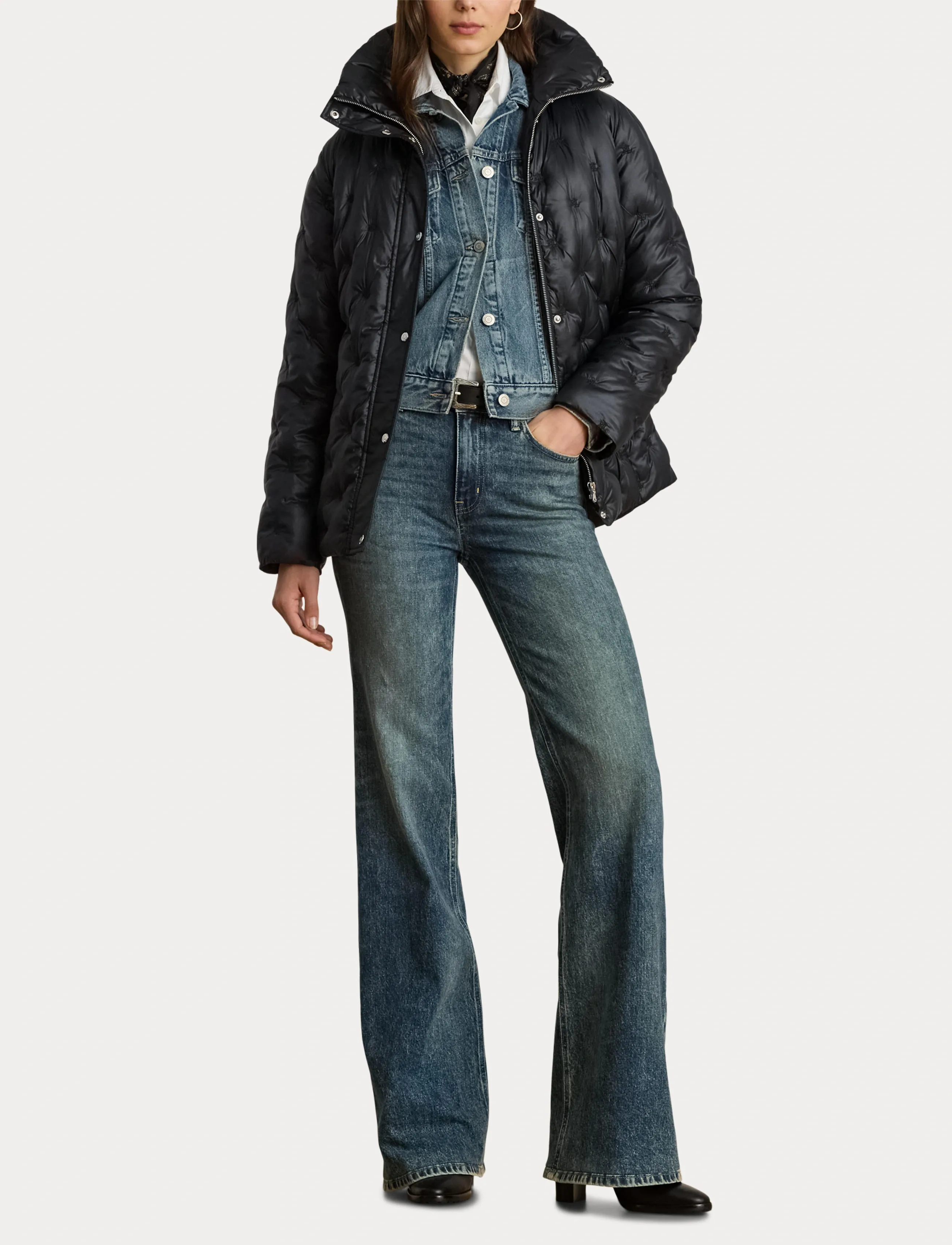 Lauren Ralph Lauren - Logo Quilted Funnelneck Puffer Coat - frühlingsjacken - black - 4