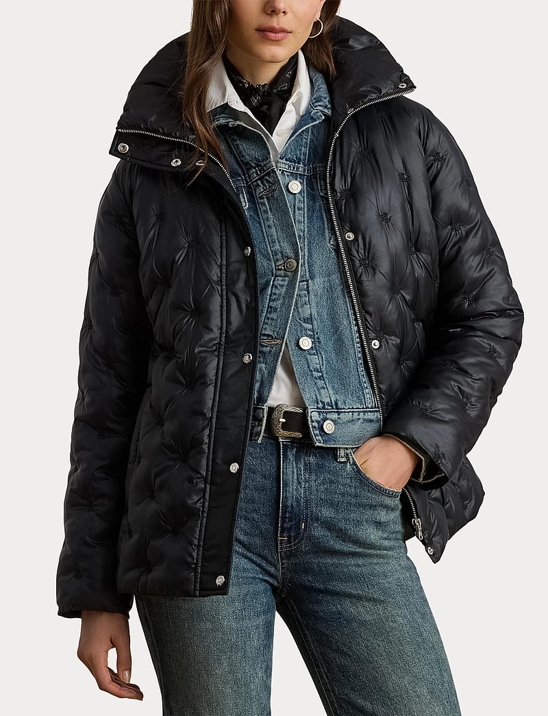 Lauren Ralph Lauren - Logo Quilted Funnelneck Puffer Coat - frühlingsjacken - black - 5