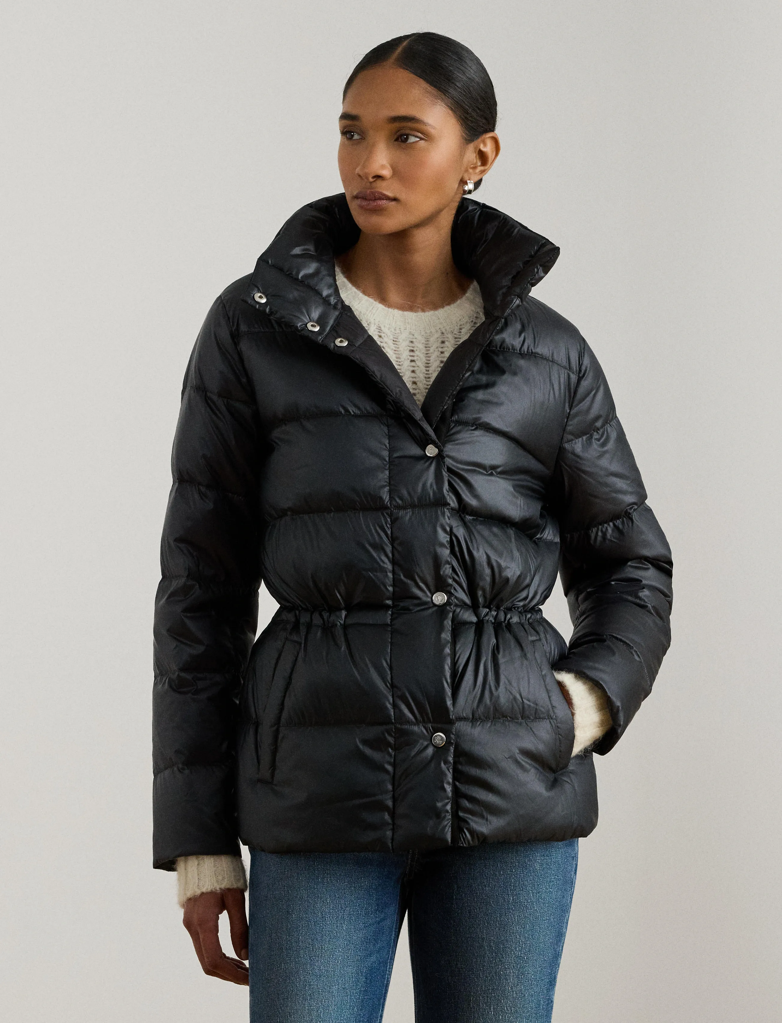 Lauren Ralph Lauren - Metallic Quilted Funnelneck Down Coat - vinterjakker - black - 3
