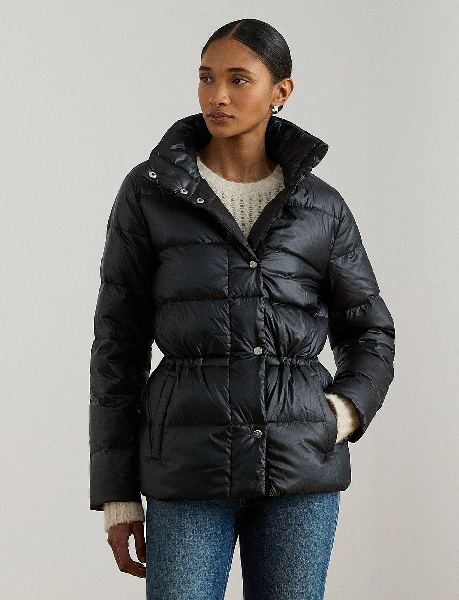 Lauren Ralph Lauren - Metallic Quilted Funnelneck Down Coat - talvejoped - black - 3