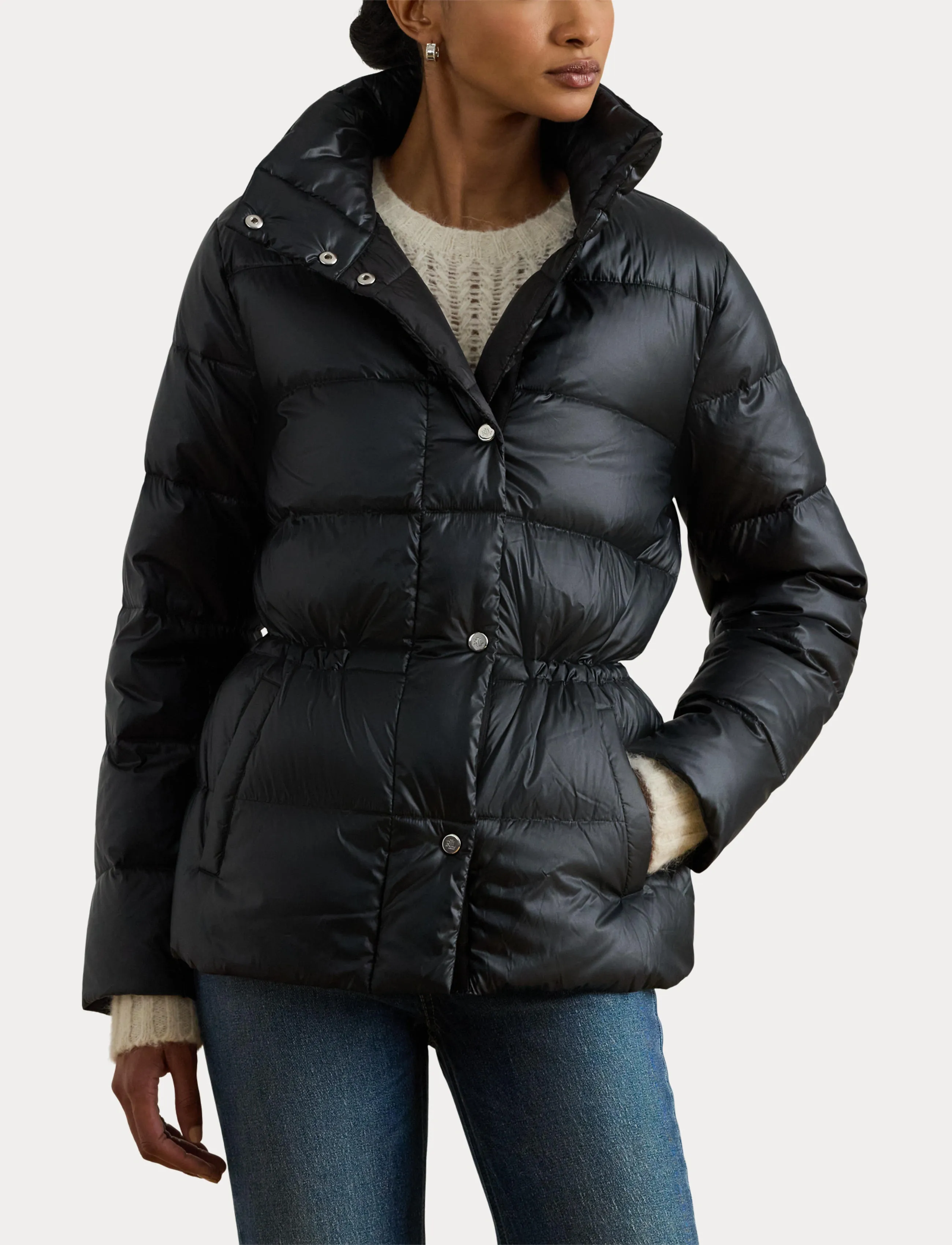 Lauren Ralph Lauren - Metallic Quilted Funnelneck Down Coat - vinterjakker - black - 5