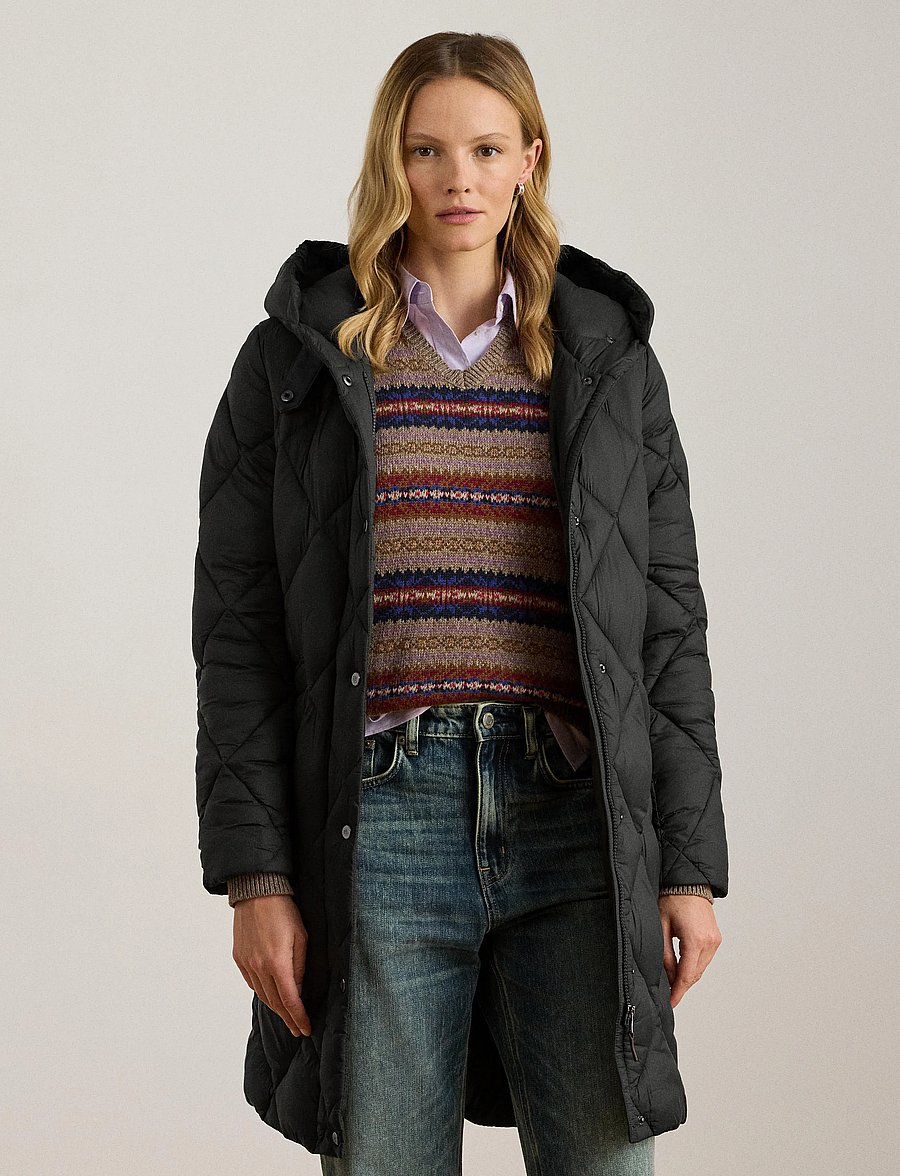 Lauren Ralph Lauren - Hooded Diamond-Quilted Down Coat - vinterjakker - black - 0