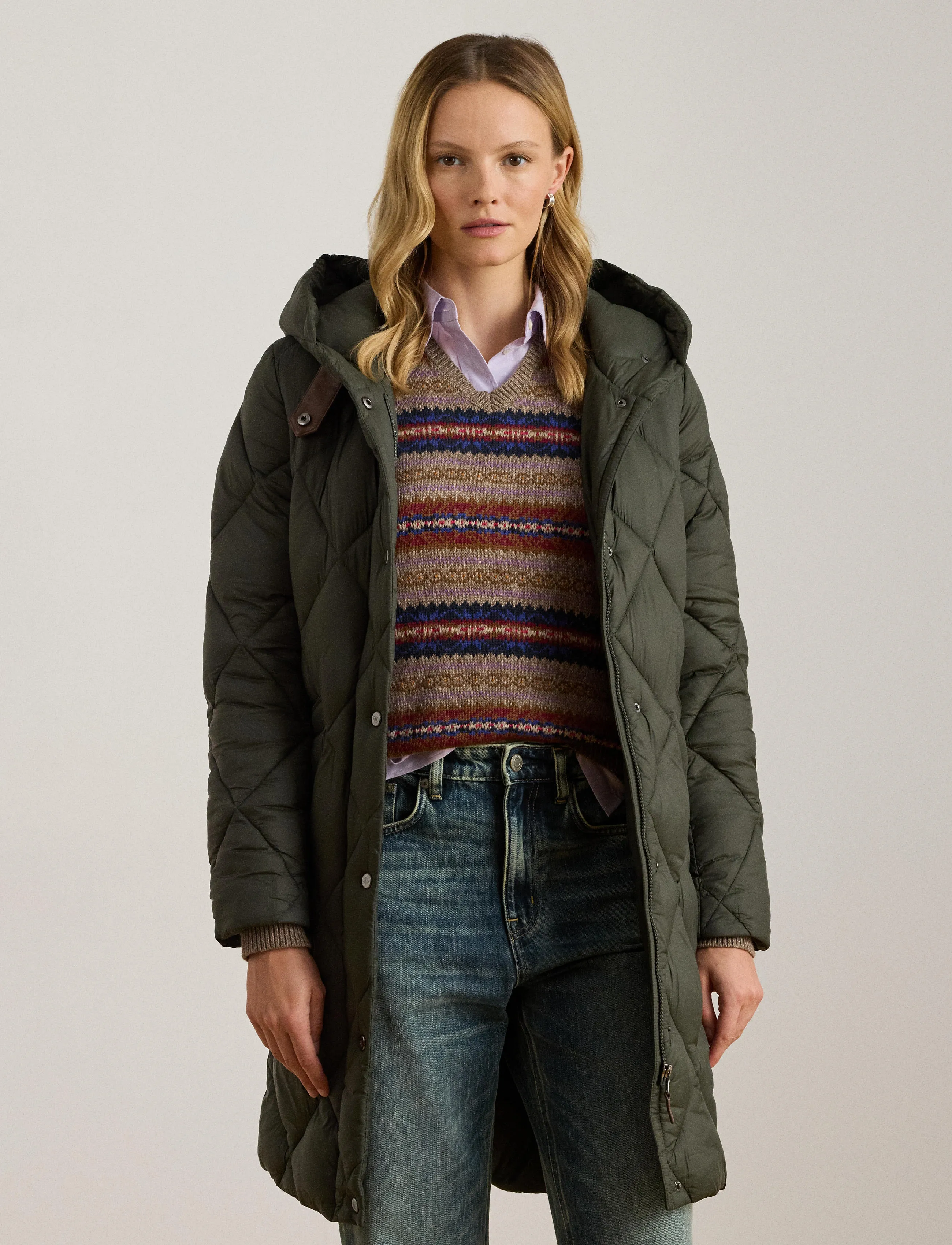 Lauren Ralph Lauren Hooded Diamond-Quilted Down Coat - Jakker & Frakker - LITCHFIELD LODEN / khaki/green