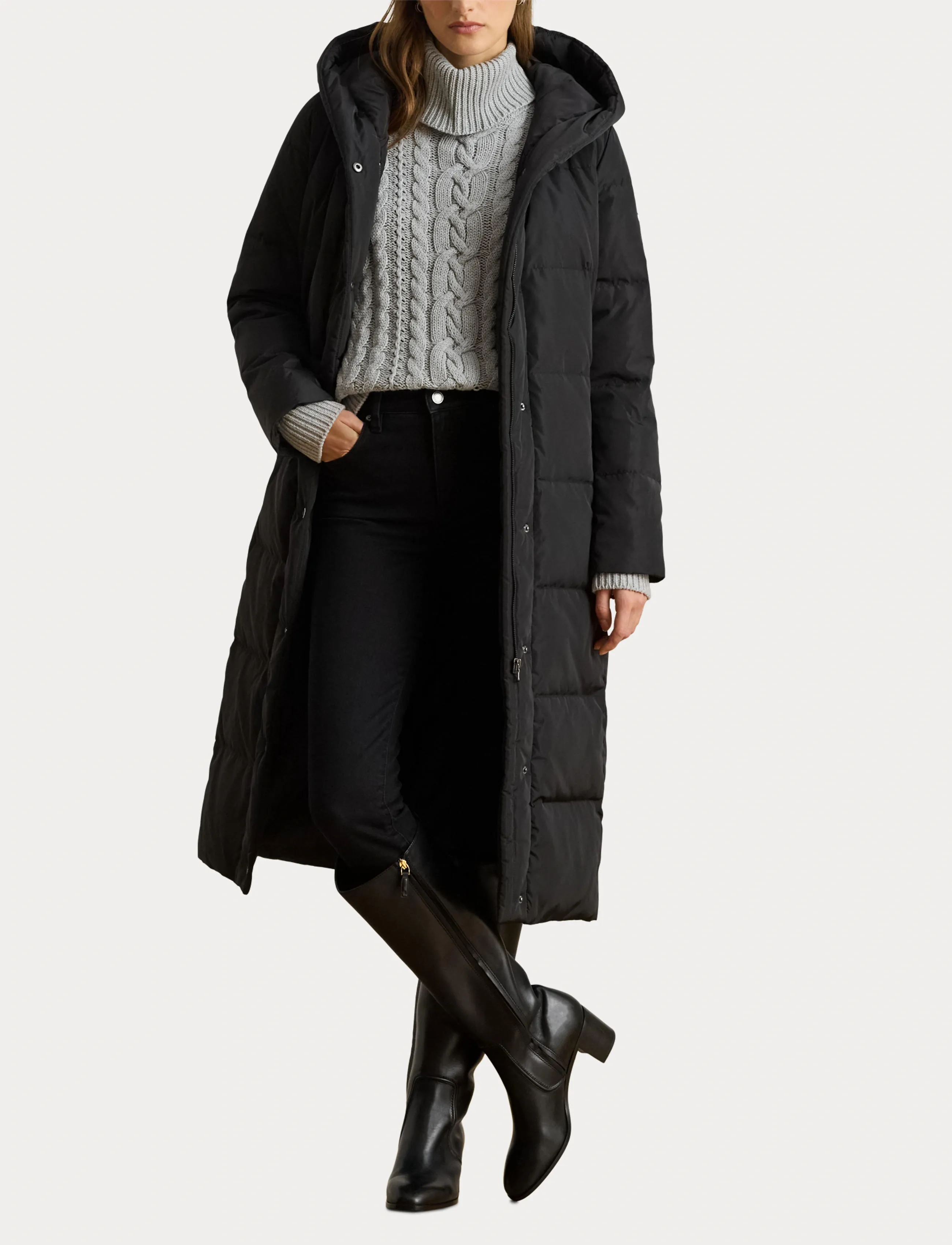Lauren Ralph Lauren - Hooded Channel-Quilted Down Puffer Coat - vinterjakker - black - 4