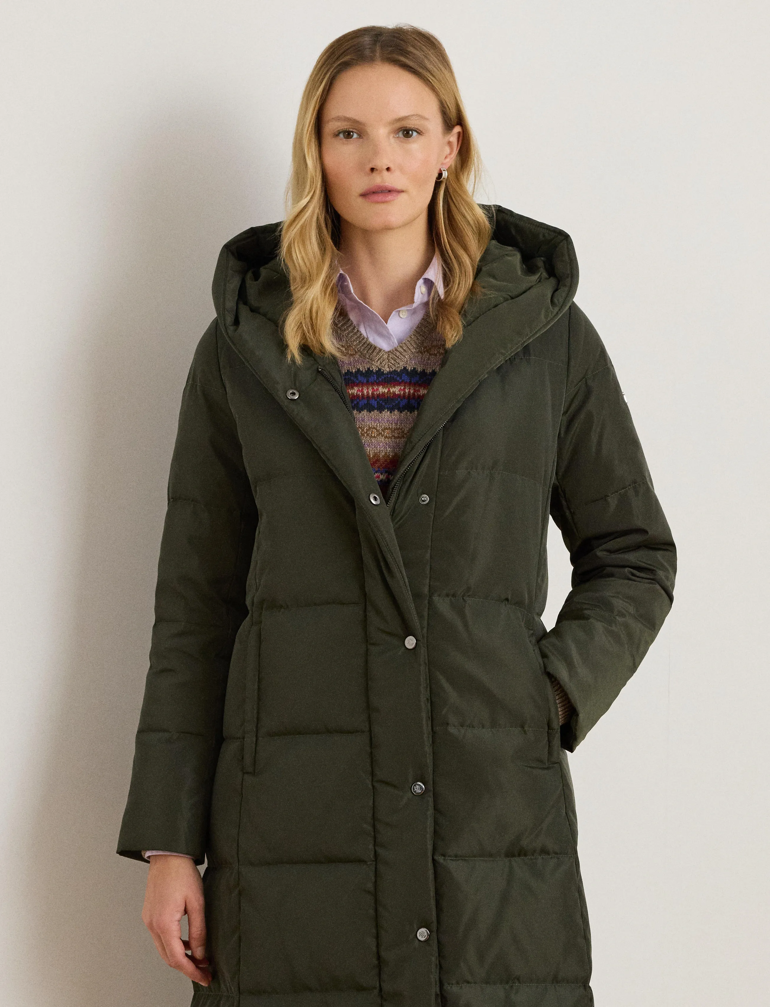 Lauren Ralph Hooded Channel-Quilted Down Puffer Coat, S, Coats, Grün - Padded Frauen