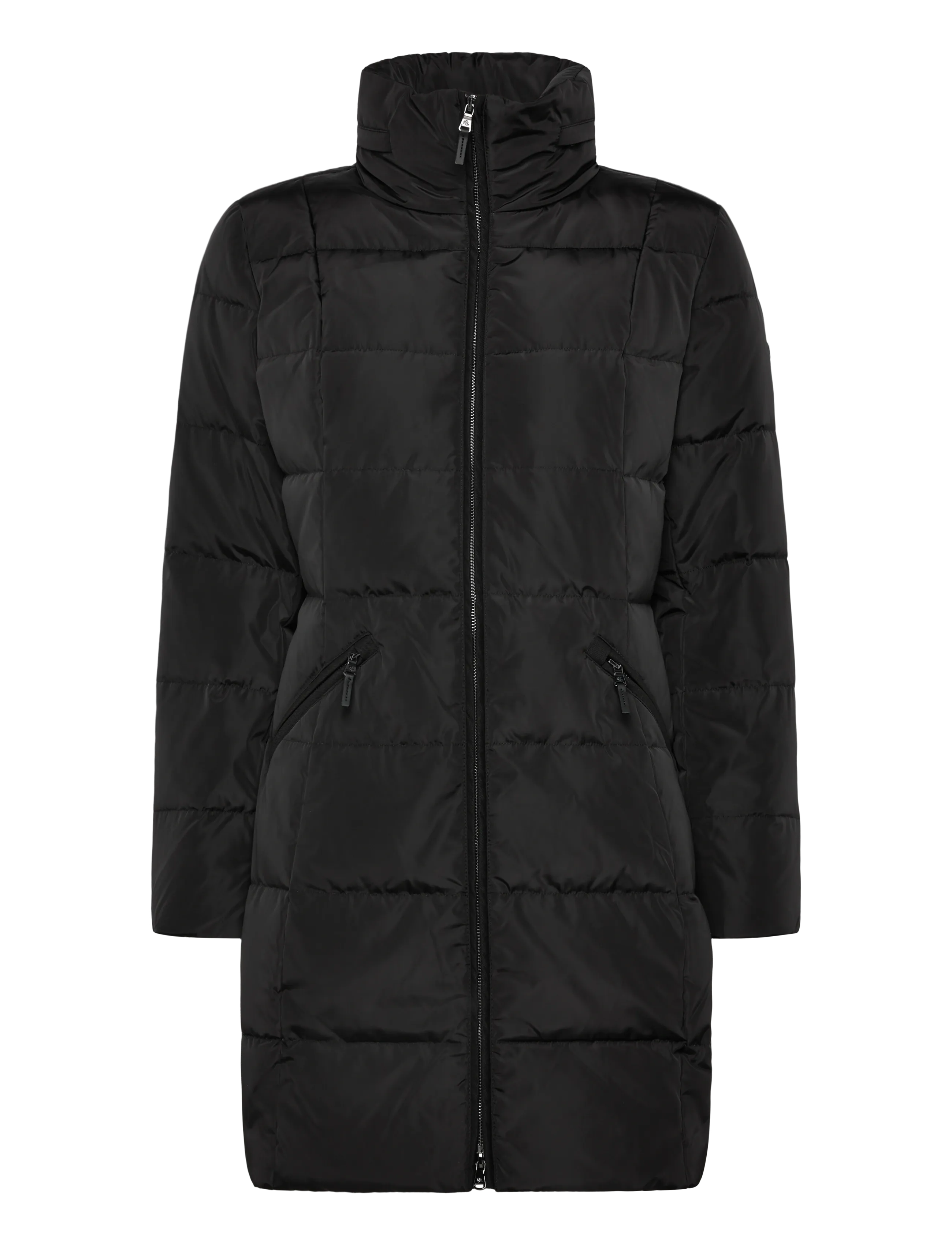 Channel-Quilted Funnelneck Down Coat - BLACK