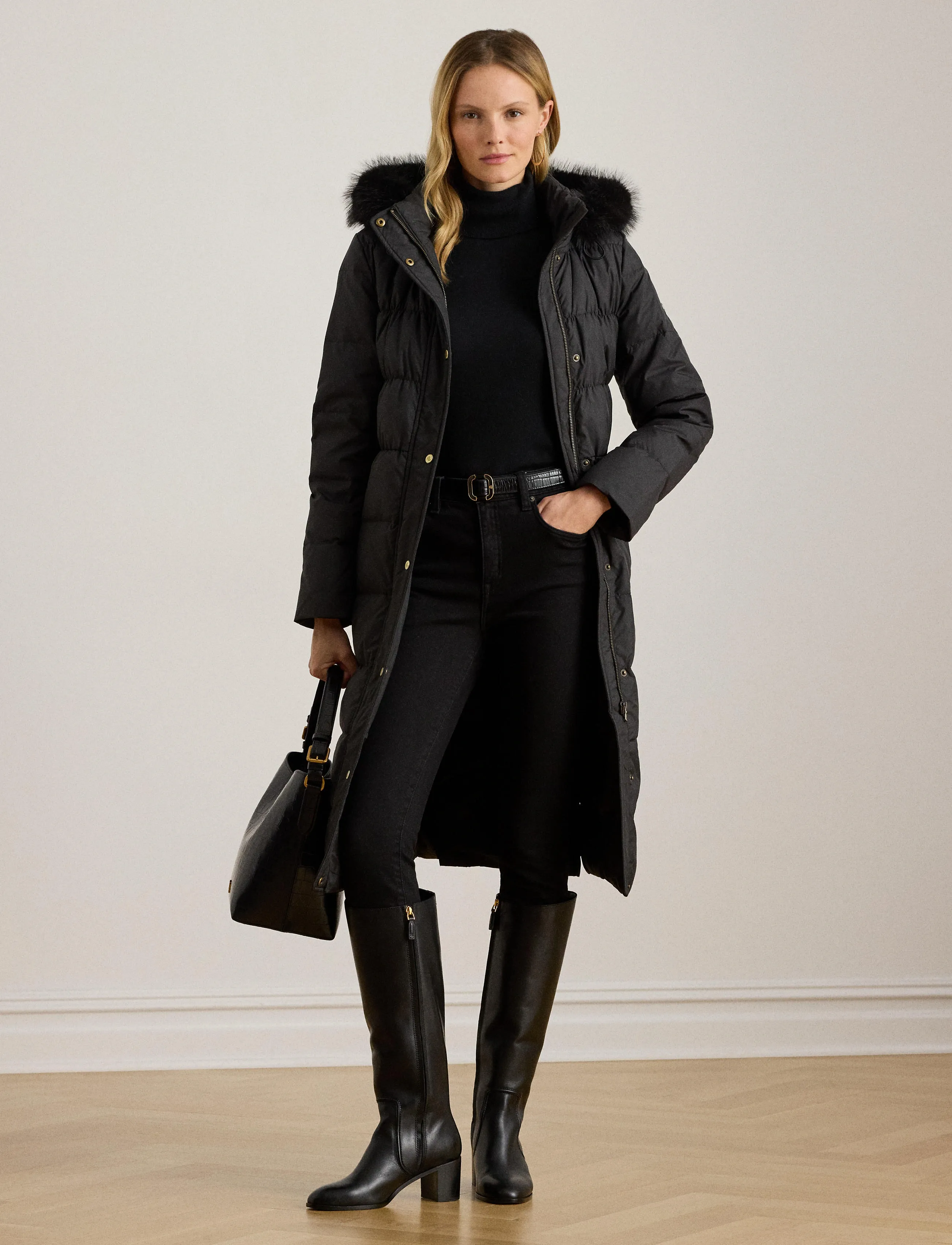 Lauren Ralph Lauren - Faux-Fur-Trim Hooded Down Coat - vinterjakker - black - 3
