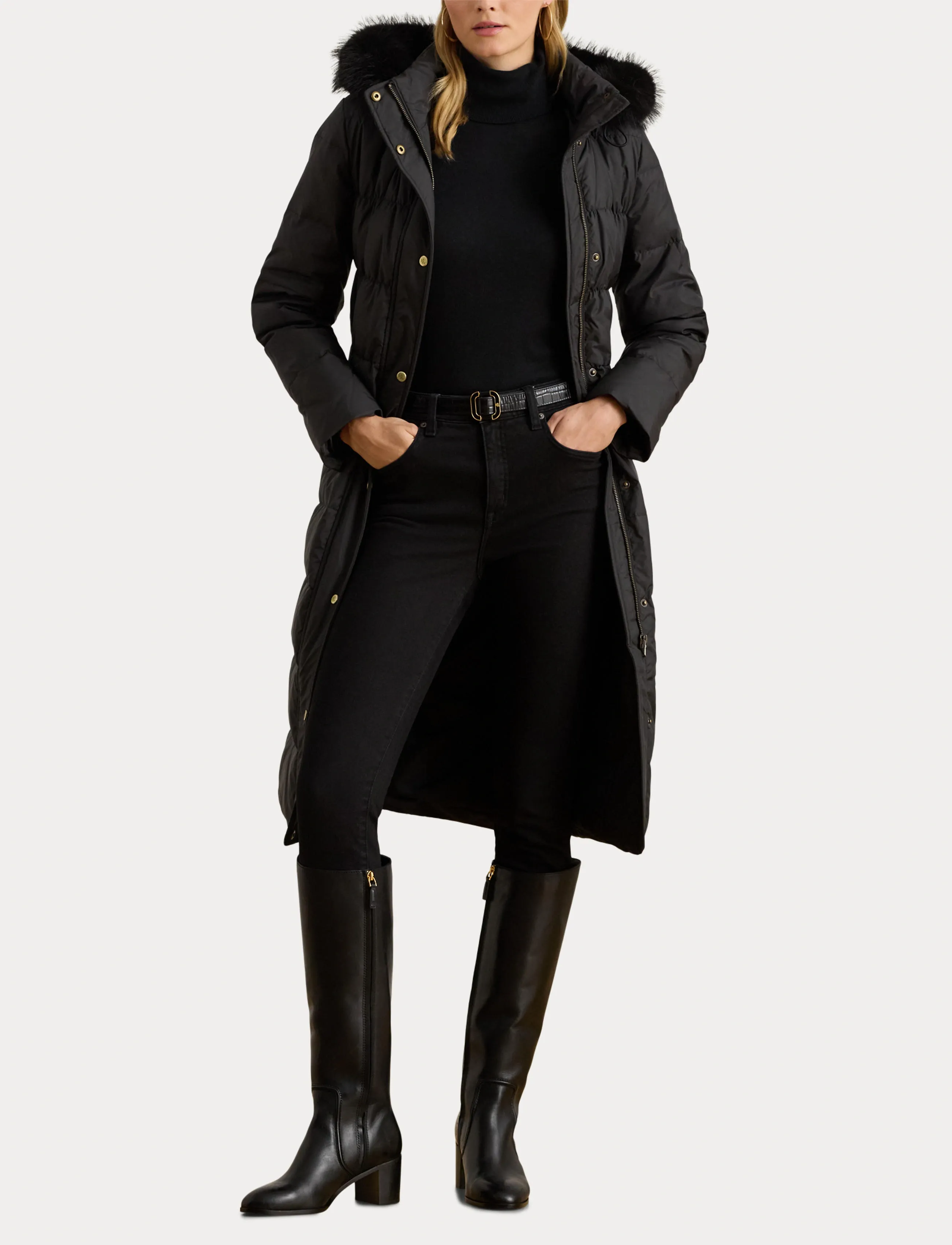 Lauren Ralph Lauren - Faux-Fur-Trim Hooded Down Coat - vinterjakker - black - 4