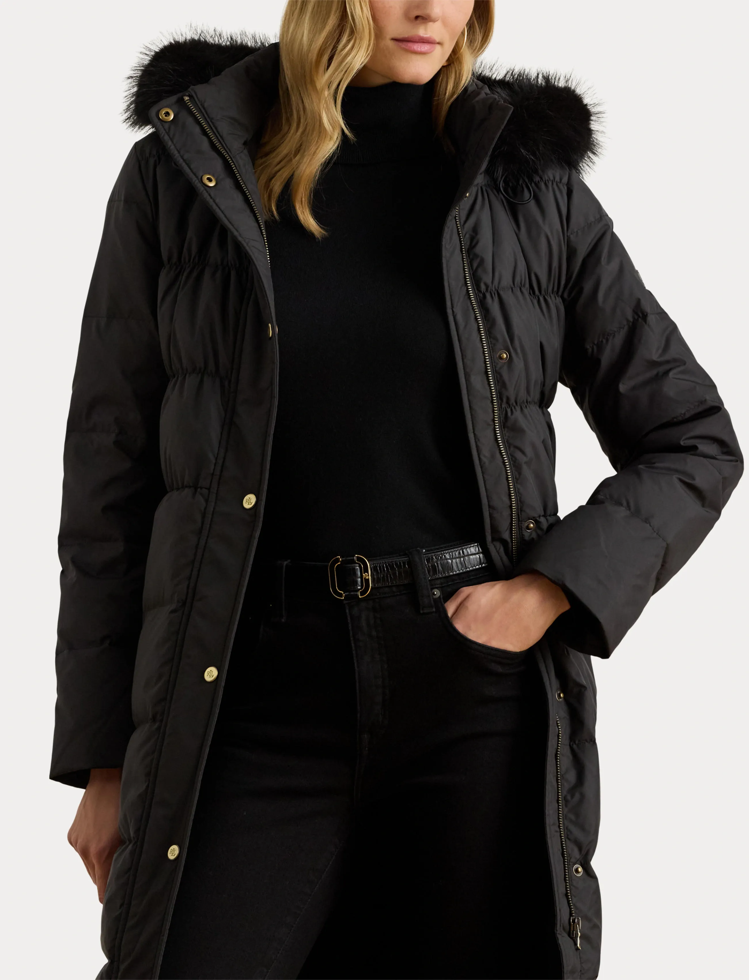 Lauren Ralph Lauren - Faux-Fur-Trim Hooded Down Coat - vinterjakker - black - 5