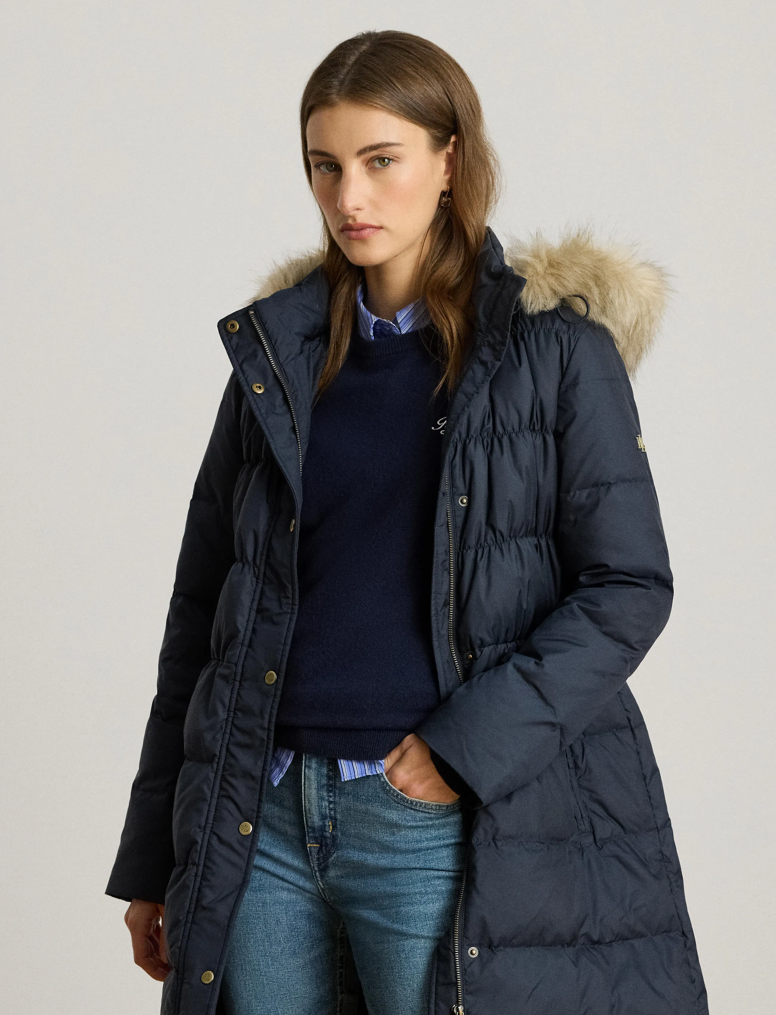 Lauren Ralph Lauren Faux-Fur-Trim Hooded Down Coat - Jakker & Frakker - DK NAVY / navy