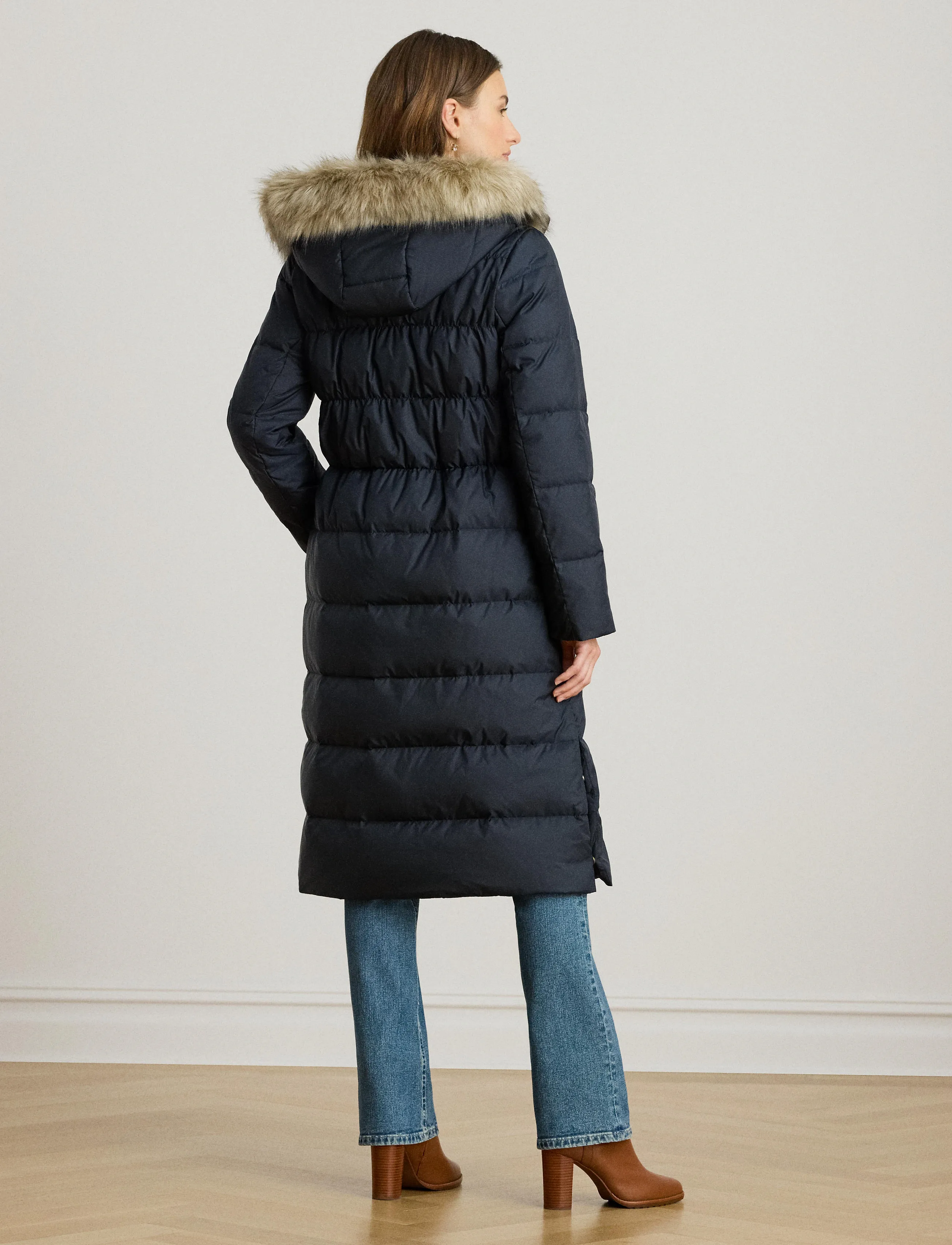 Lauren Ralph Lauren - Faux-Fur-Trim Hooded Down Coat - vinterjakker - dk navy - 2