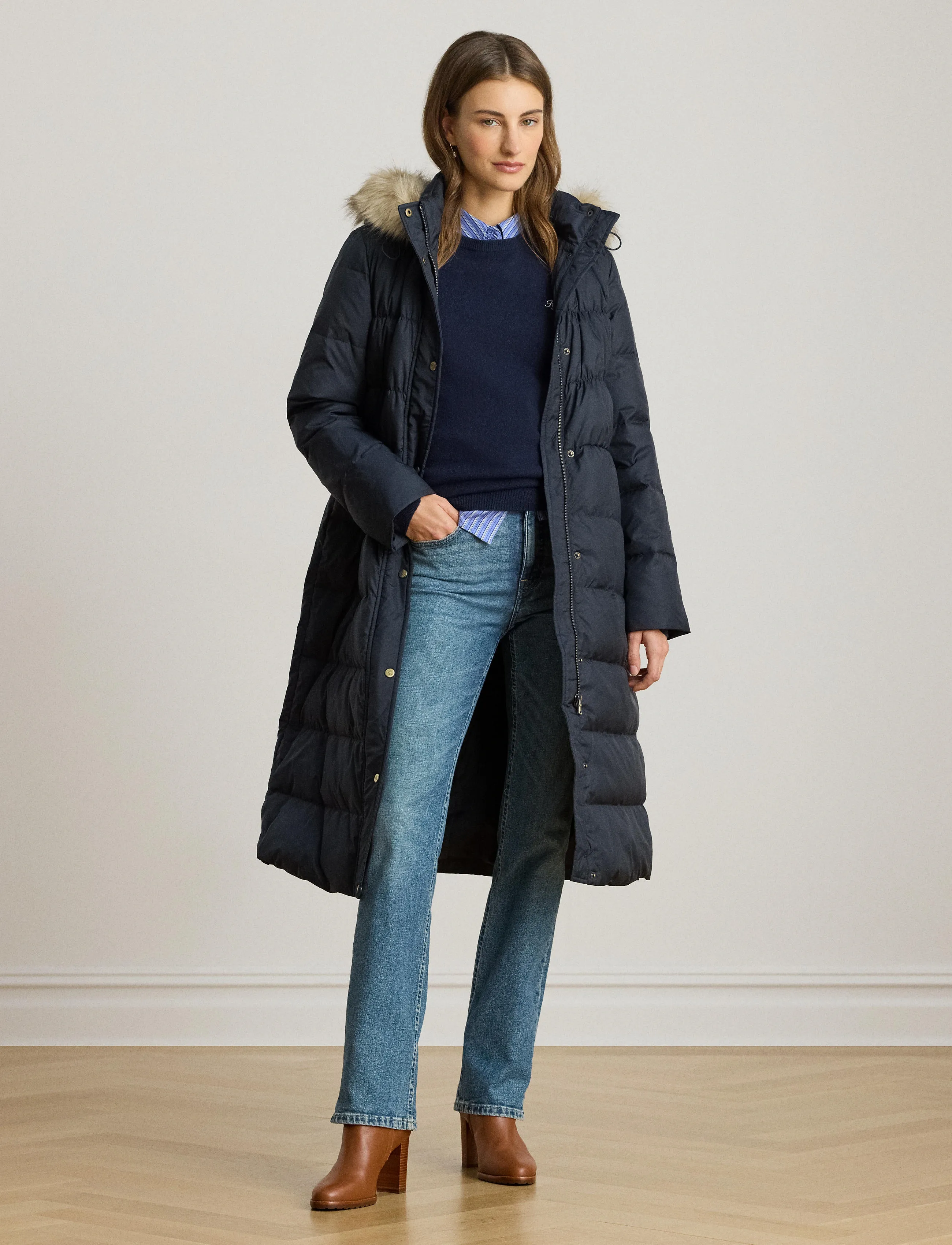 Lauren Ralph Lauren - Faux-Fur-Trim Hooded Down Coat - vinterjakker - dk navy - 3