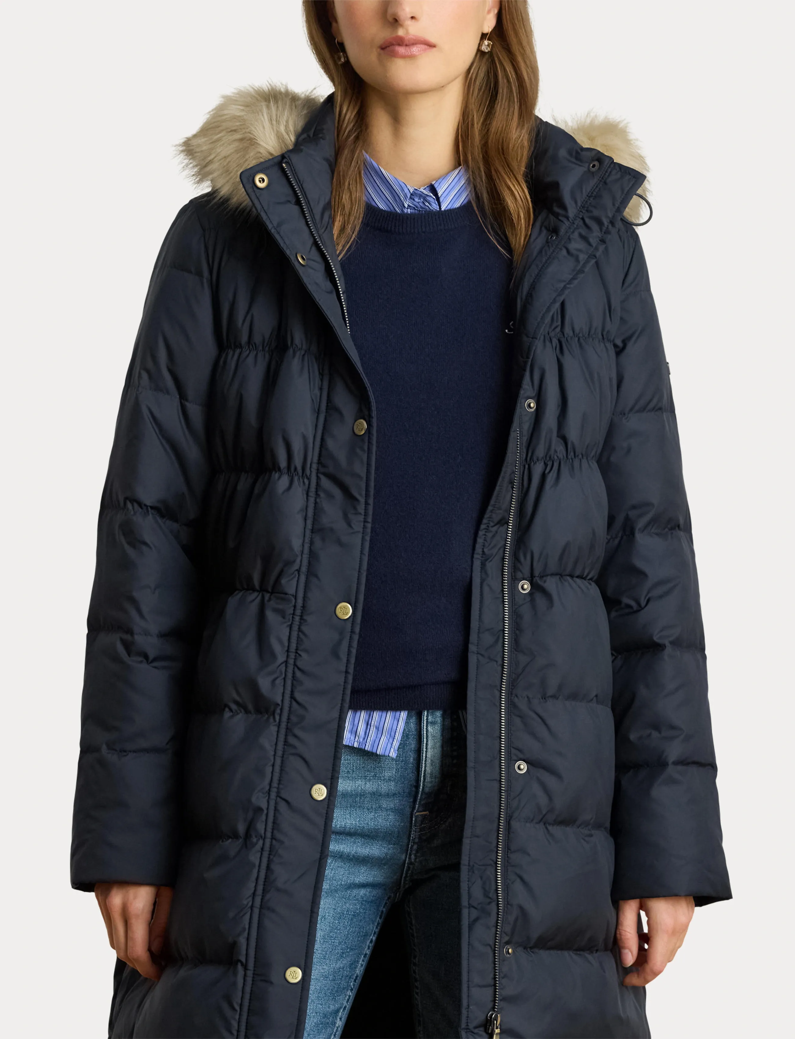 Lauren Ralph Lauren - Faux-Fur-Trim Hooded Down Coat - vinterjakker - dk navy - 5