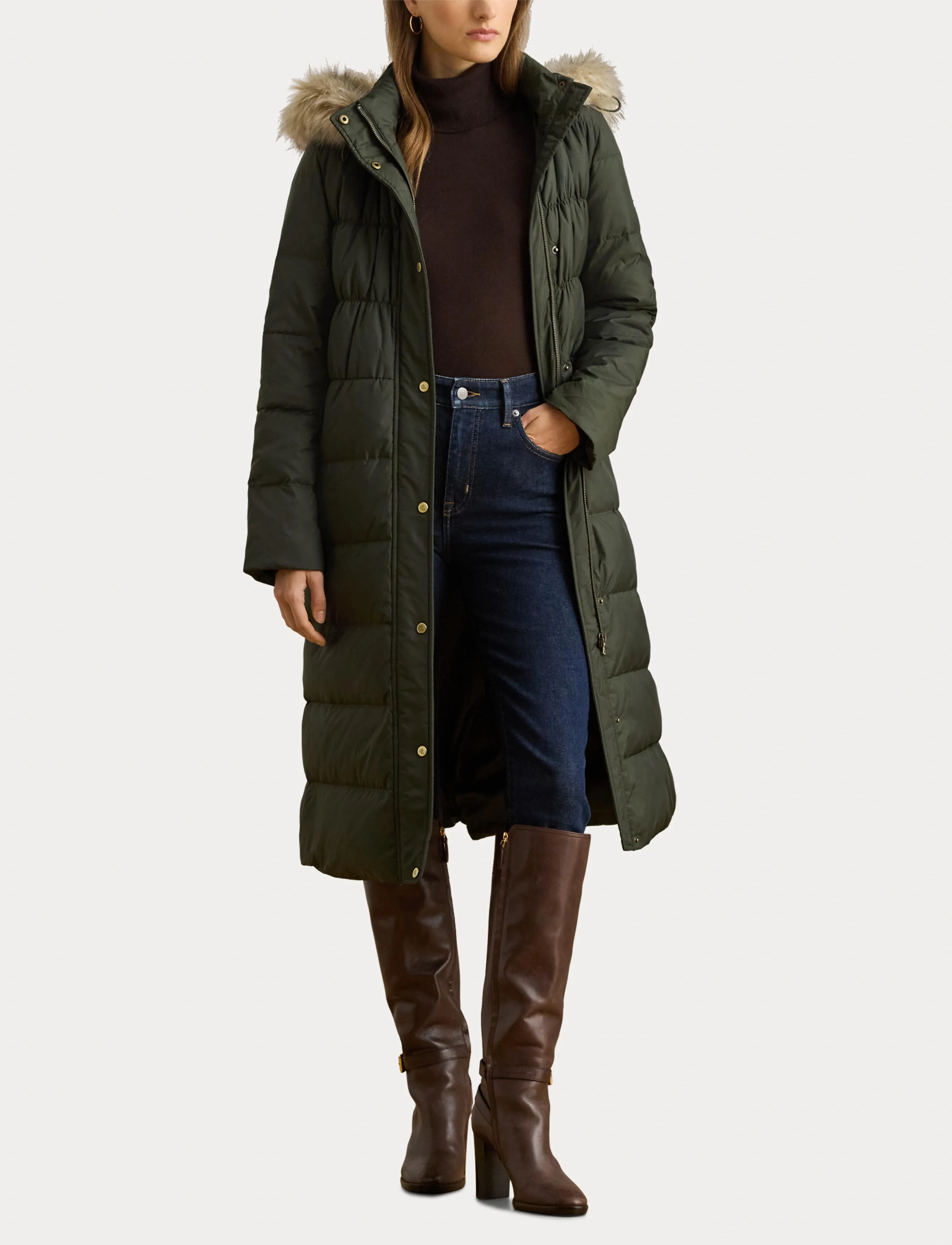 Lauren Ralph Lauren - Faux-Fur-Trim Hooded Down Coat - vinterjakker - litchfield loden - 4