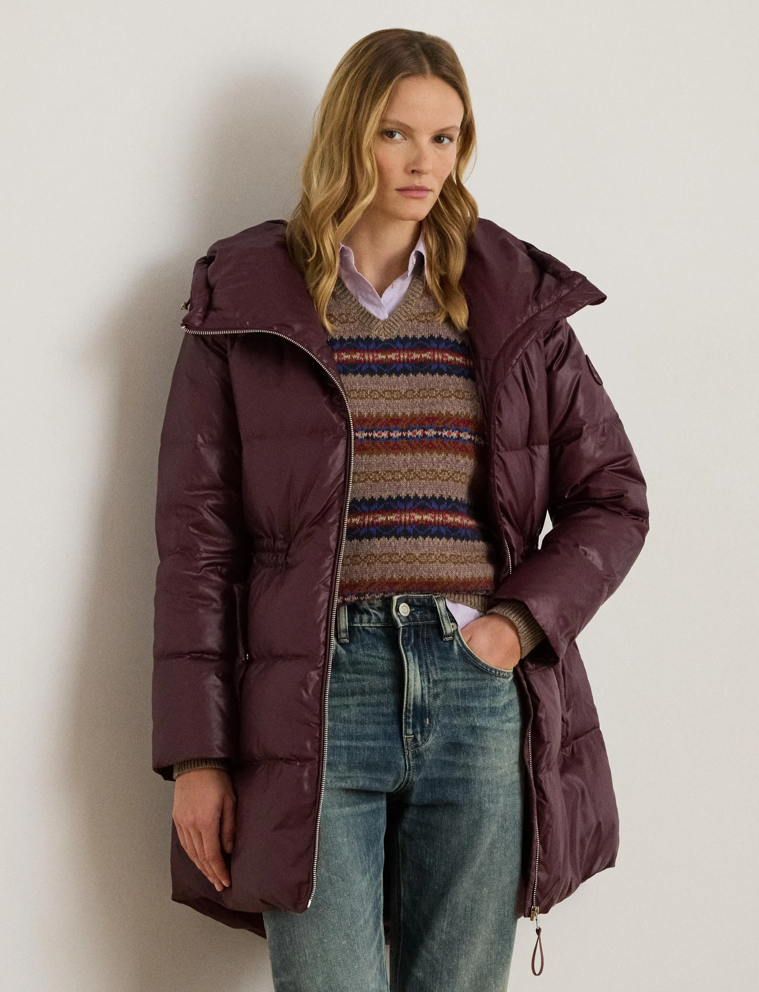 Lauren Ralph Hooded Channel-Quilted Down Coat, S, Coats, Burgunderrot - Padded Frauen