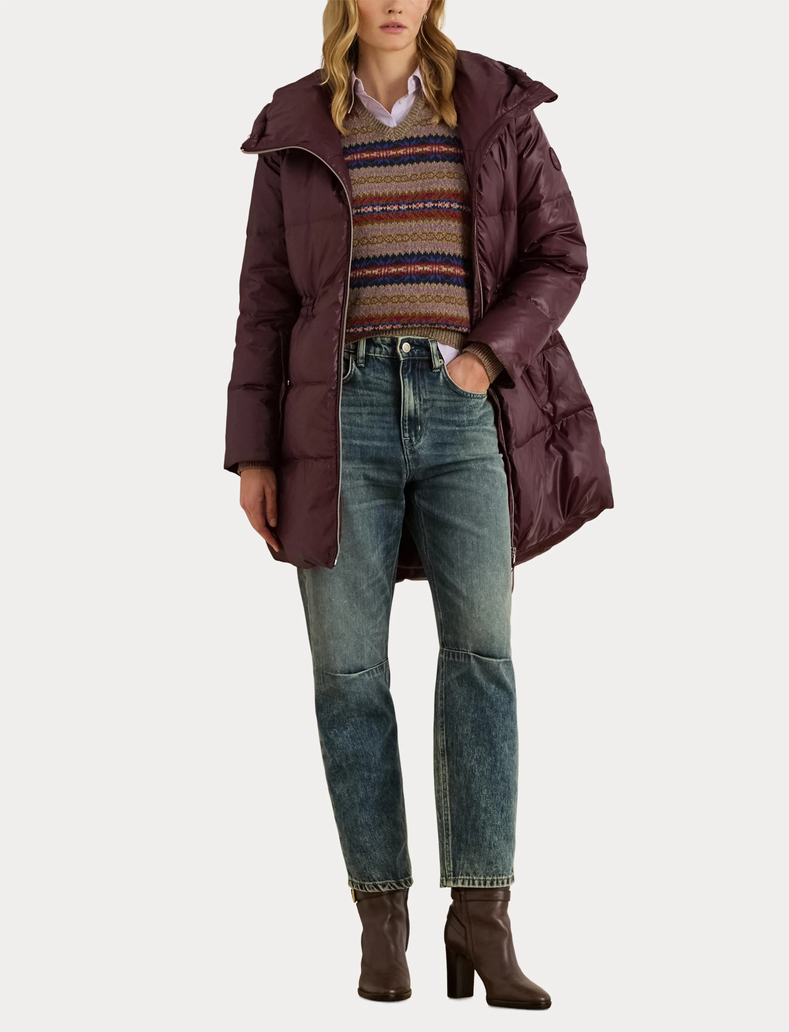 Lauren Ralph Lauren - Hooded Channel-Quilted Down Coat - talvejoped - dark garnet - 5