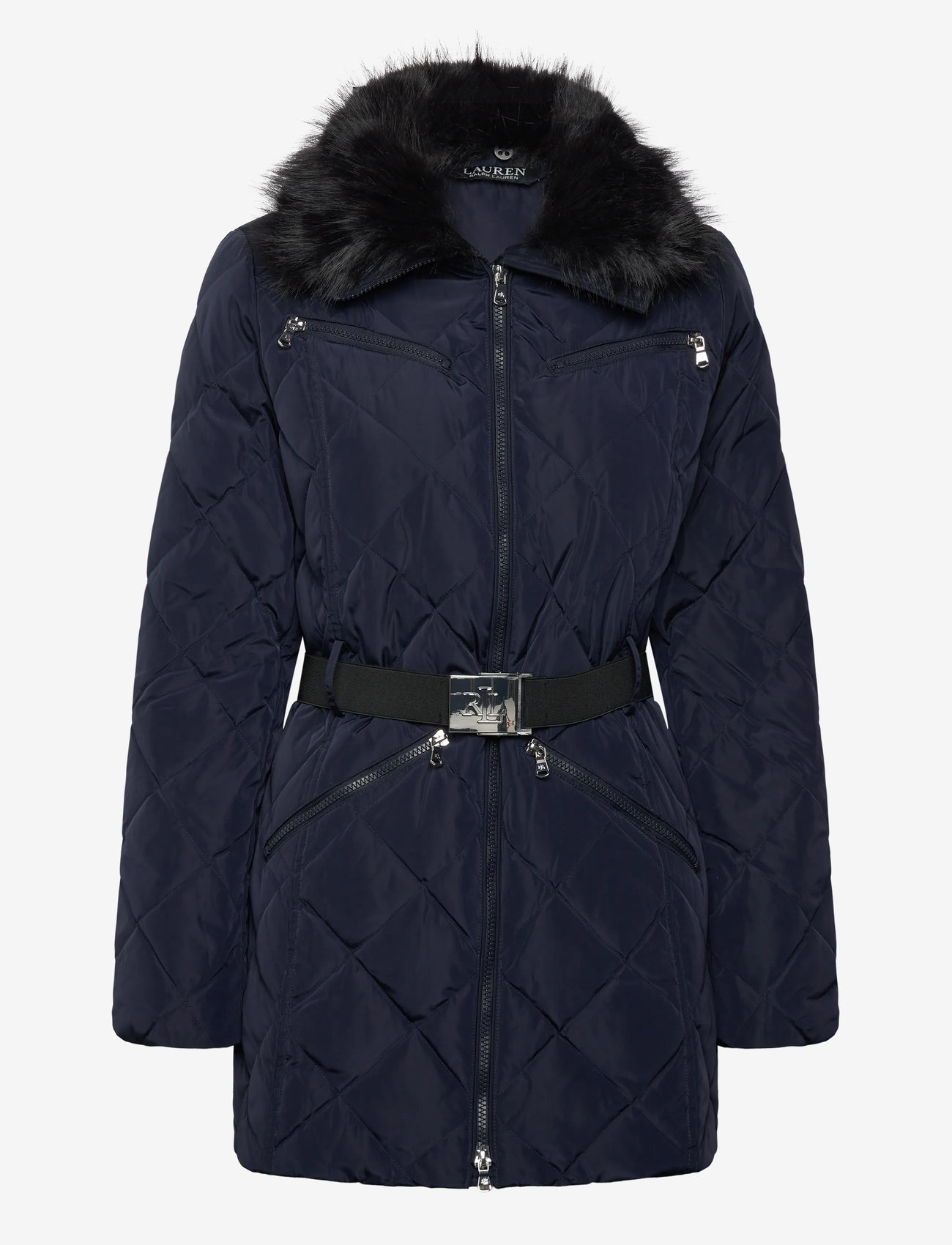 Lauren Ralph Lauren - Faux-Fur-Trim Diamond-Quilted Down Coat - uldfrakker - dk navy - 1