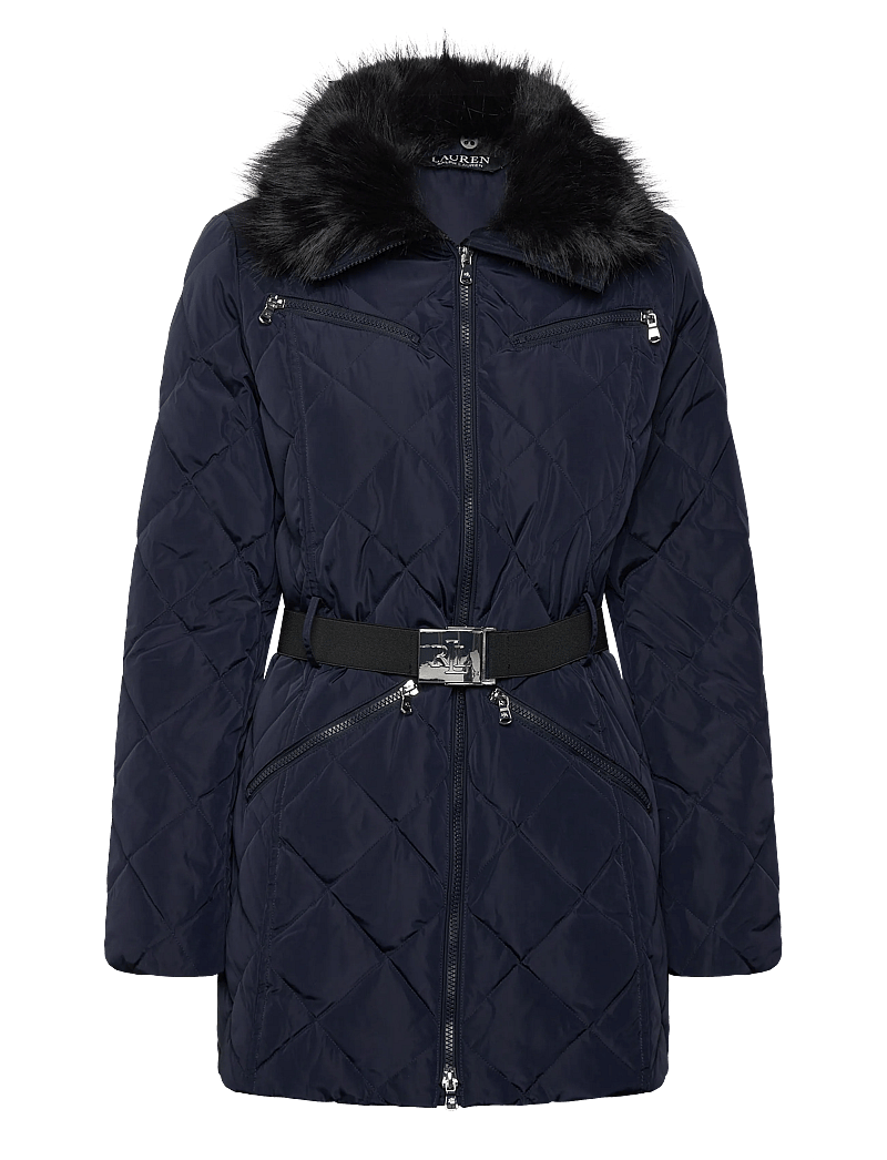 Lauren Ralph Lauren - Faux-Fur-Trim Diamond-Quilted Down Coat - vinterjakker - dk navy - 1
