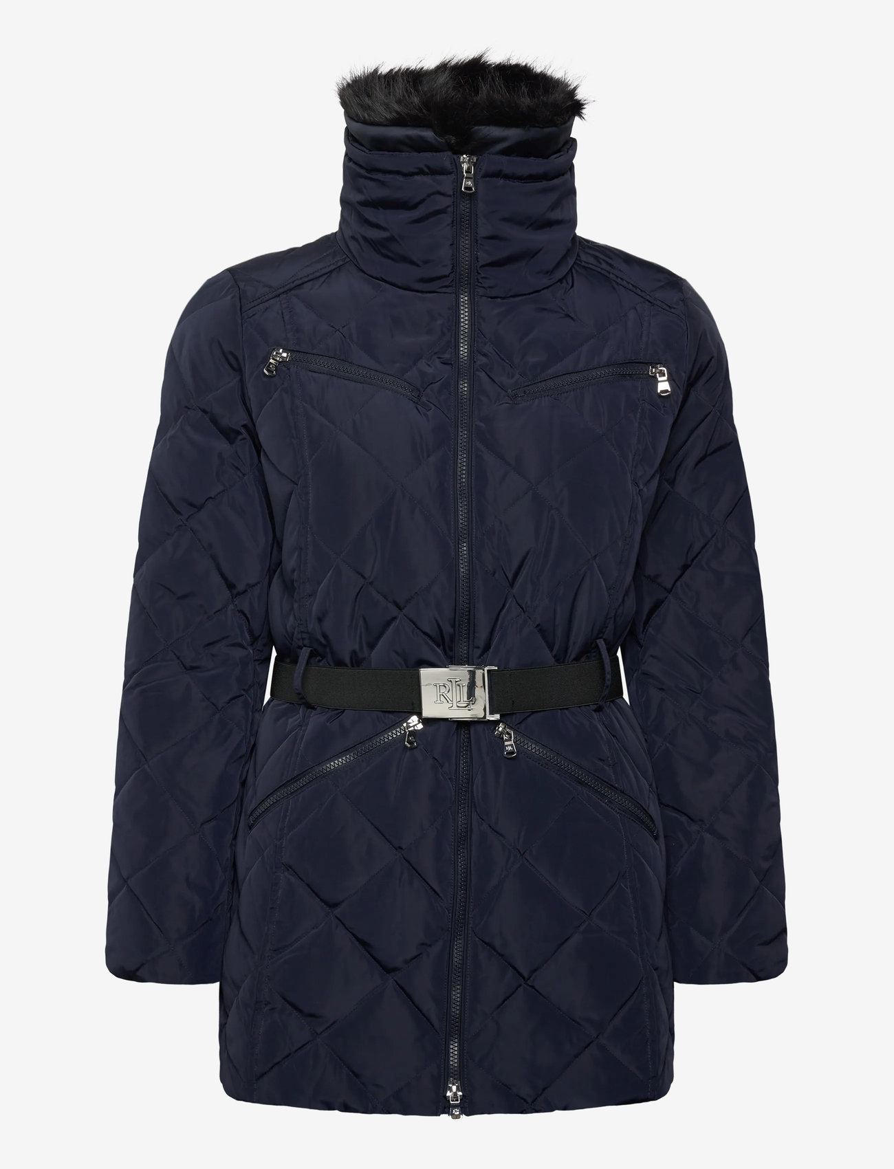 Lauren Ralph Lauren - Faux-Fur-Trim Diamond-Quilted Down Coat - uldfrakker - dk navy - 2