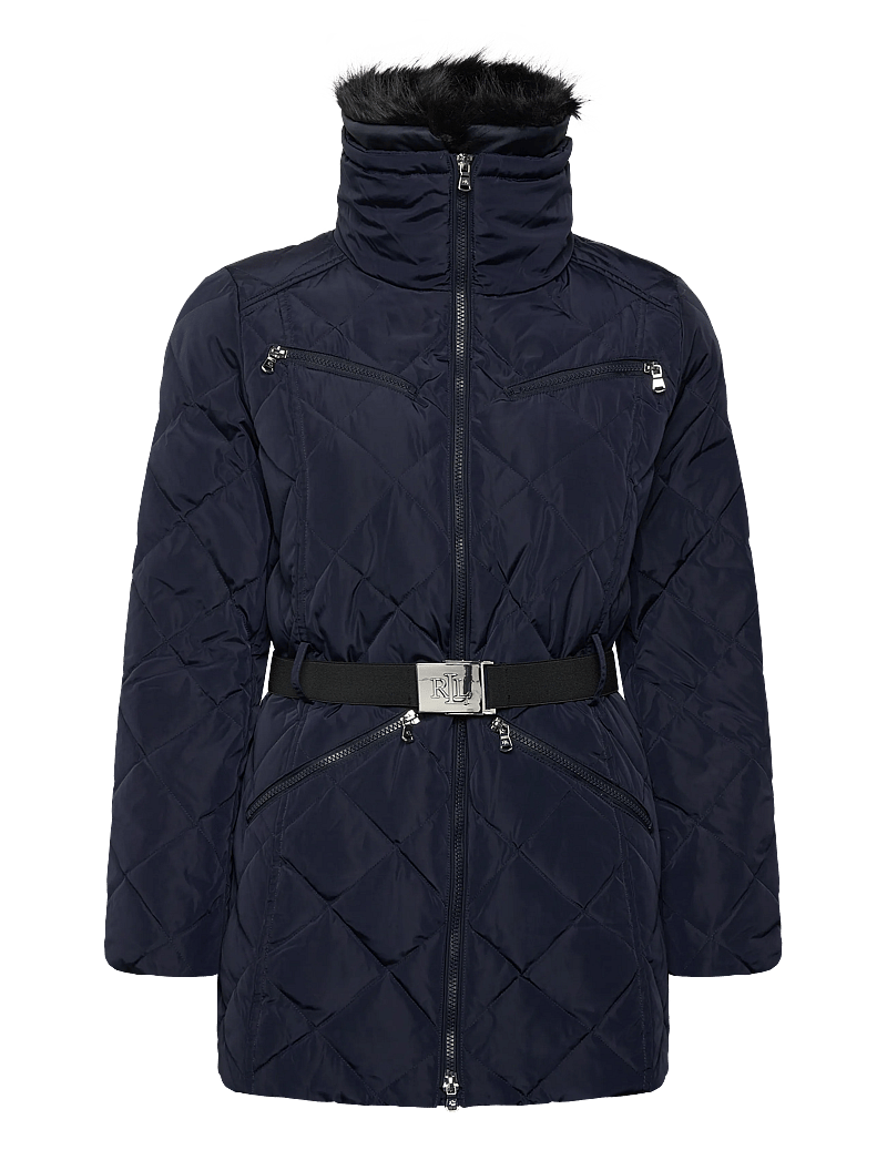 Lauren Ralph Lauren - Faux-Fur-Trim Diamond-Quilted Down Coat - vinterjakker - dk navy - 2