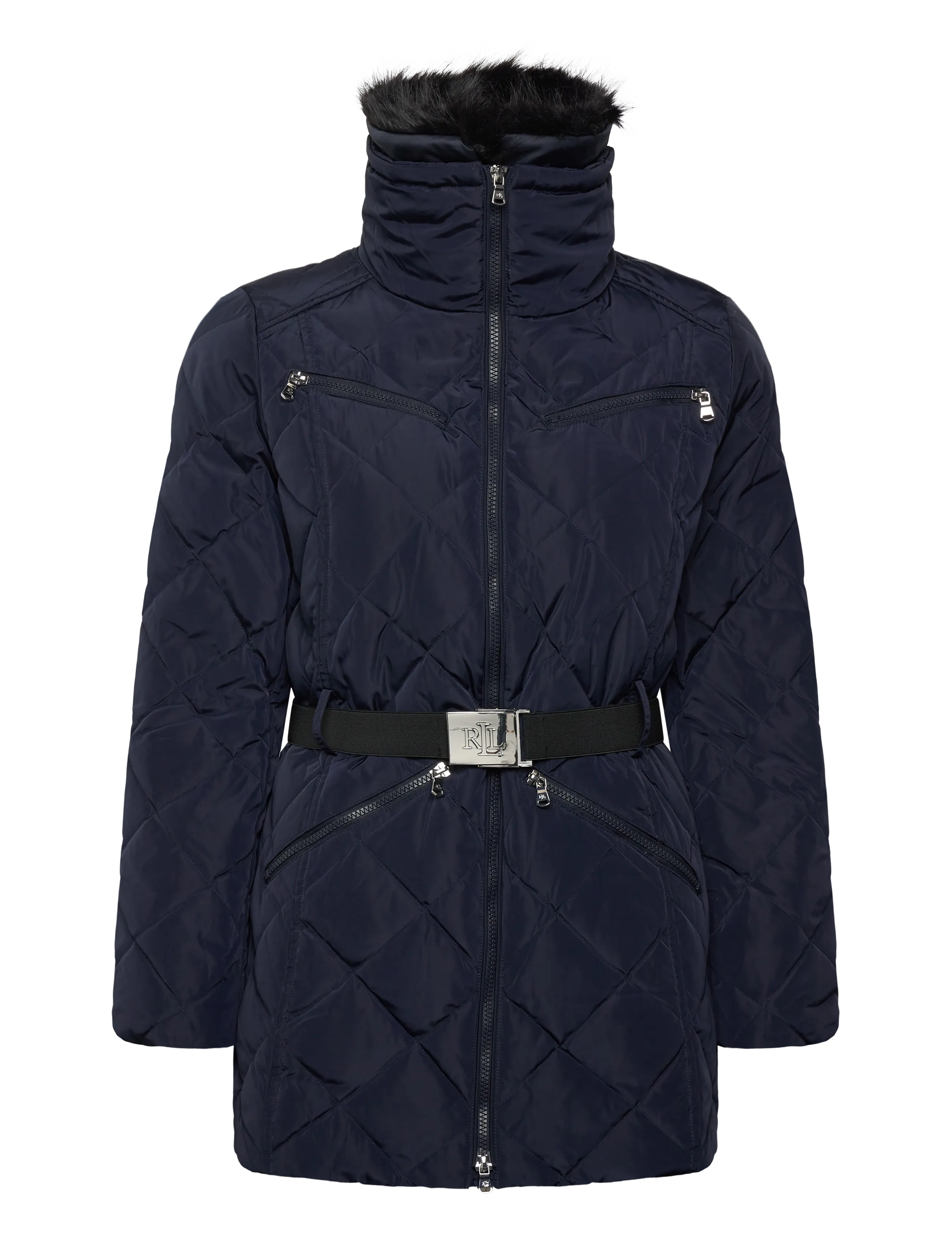 Lauren Ralph Lauren - Faux-Fur-Trim Diamond-Quilted Down Coat - dk navy - 2
