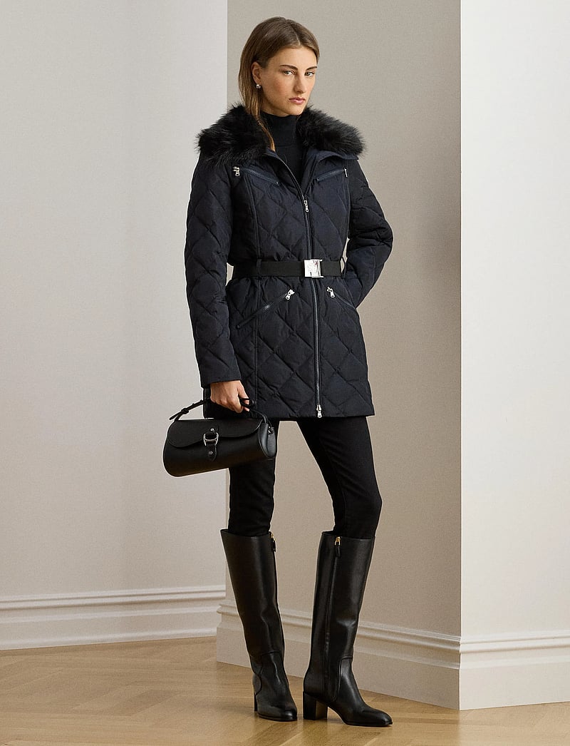 Lauren Ralph Lauren - Faux-Fur-Trim Diamond-Quilted Down Coat - vinterjakker - dk navy - 0