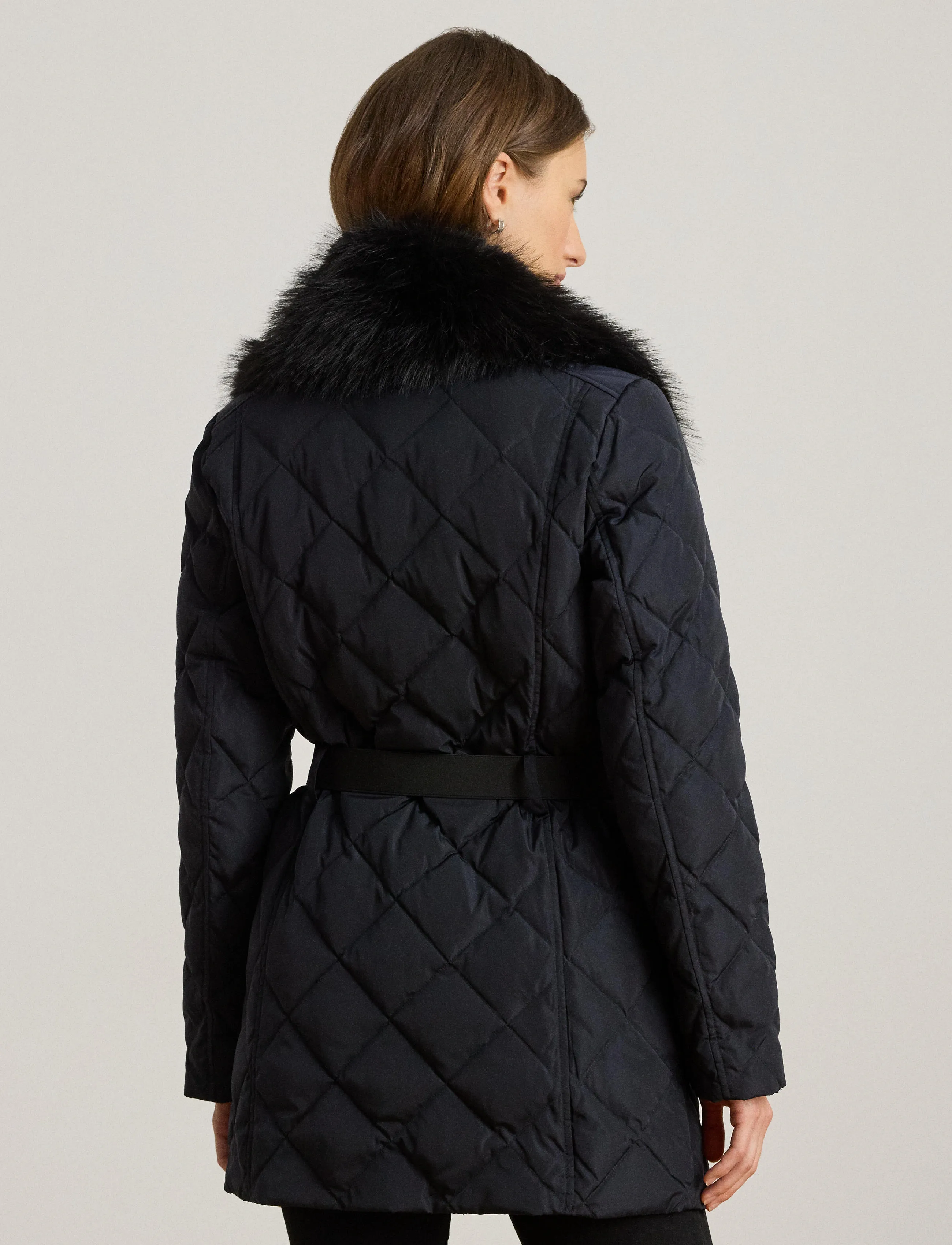 Lauren Ralph Lauren - Faux-Fur-Trim Diamond-Quilted Down Coat - dk navy - 4
