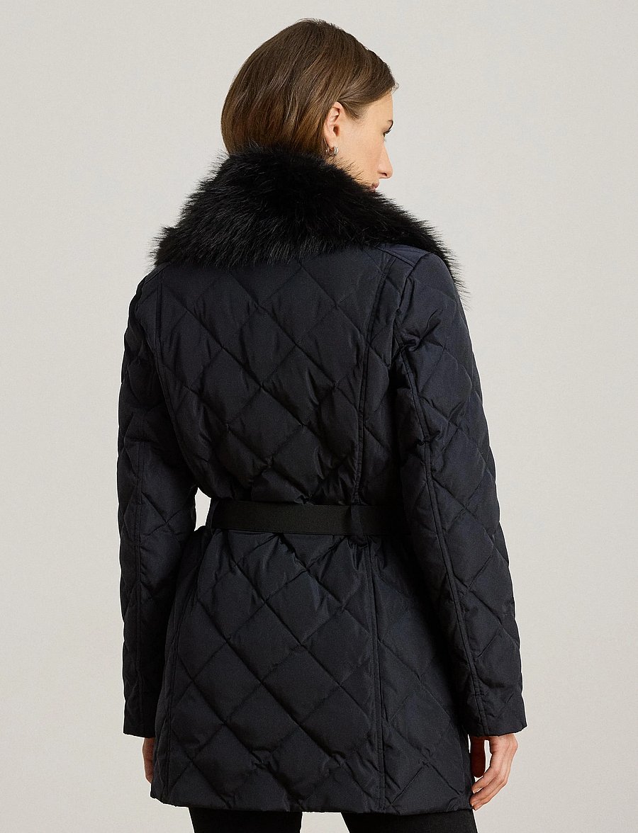 Lauren Ralph Lauren - Faux-Fur-Trim Diamond-Quilted Down Coat - dk navy - 4