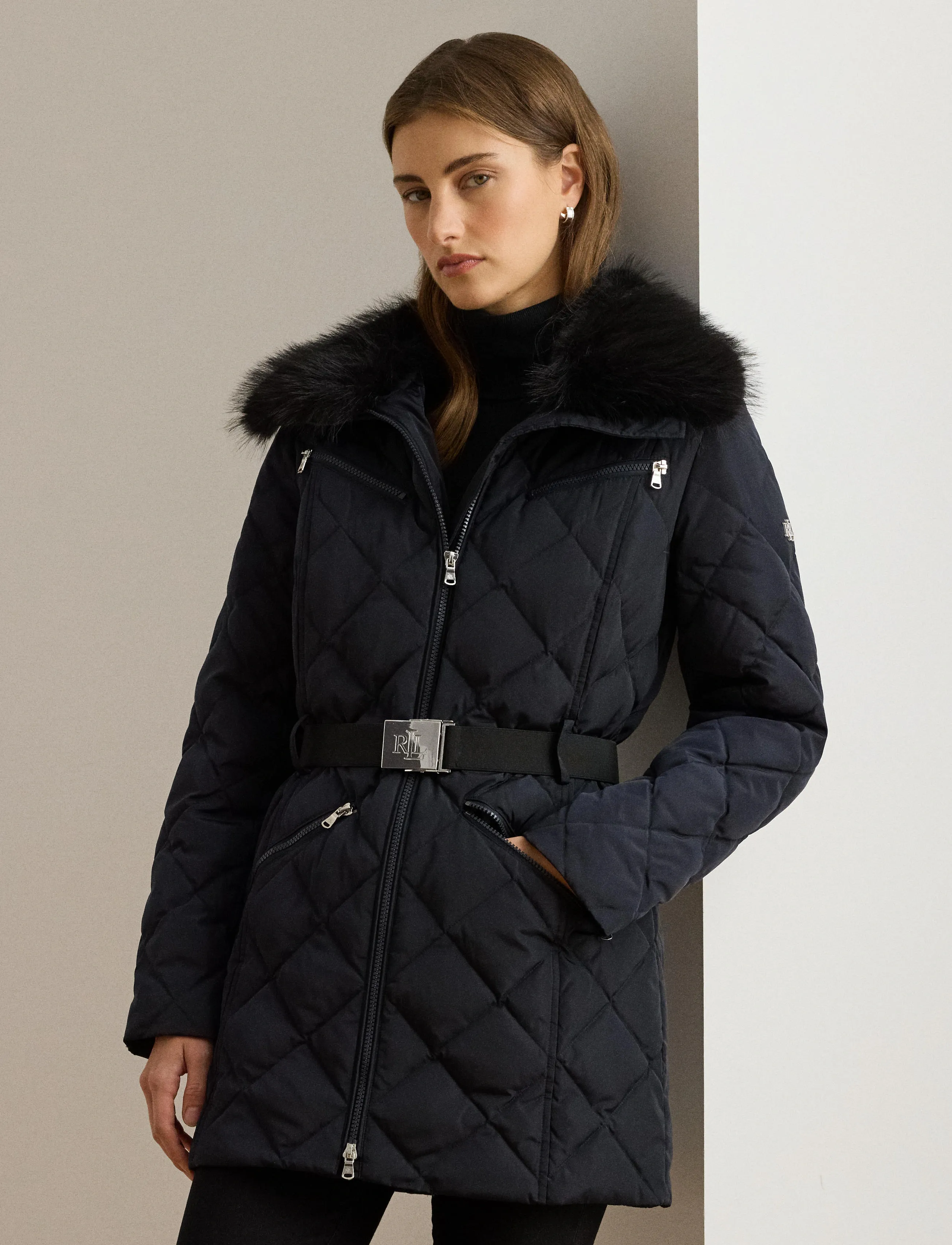 Lauren Ralph Lauren - Faux-Fur-Trim Diamond-Quilted Down Coat - dk navy - 5