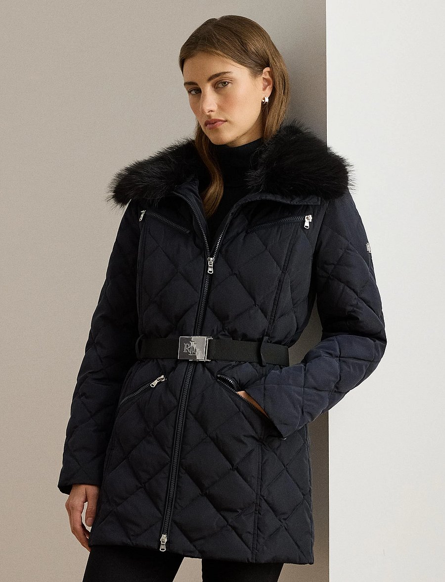 Lauren Ralph Lauren - Faux-Fur-Trim Diamond-Quilted Down Coat - dk navy - 5