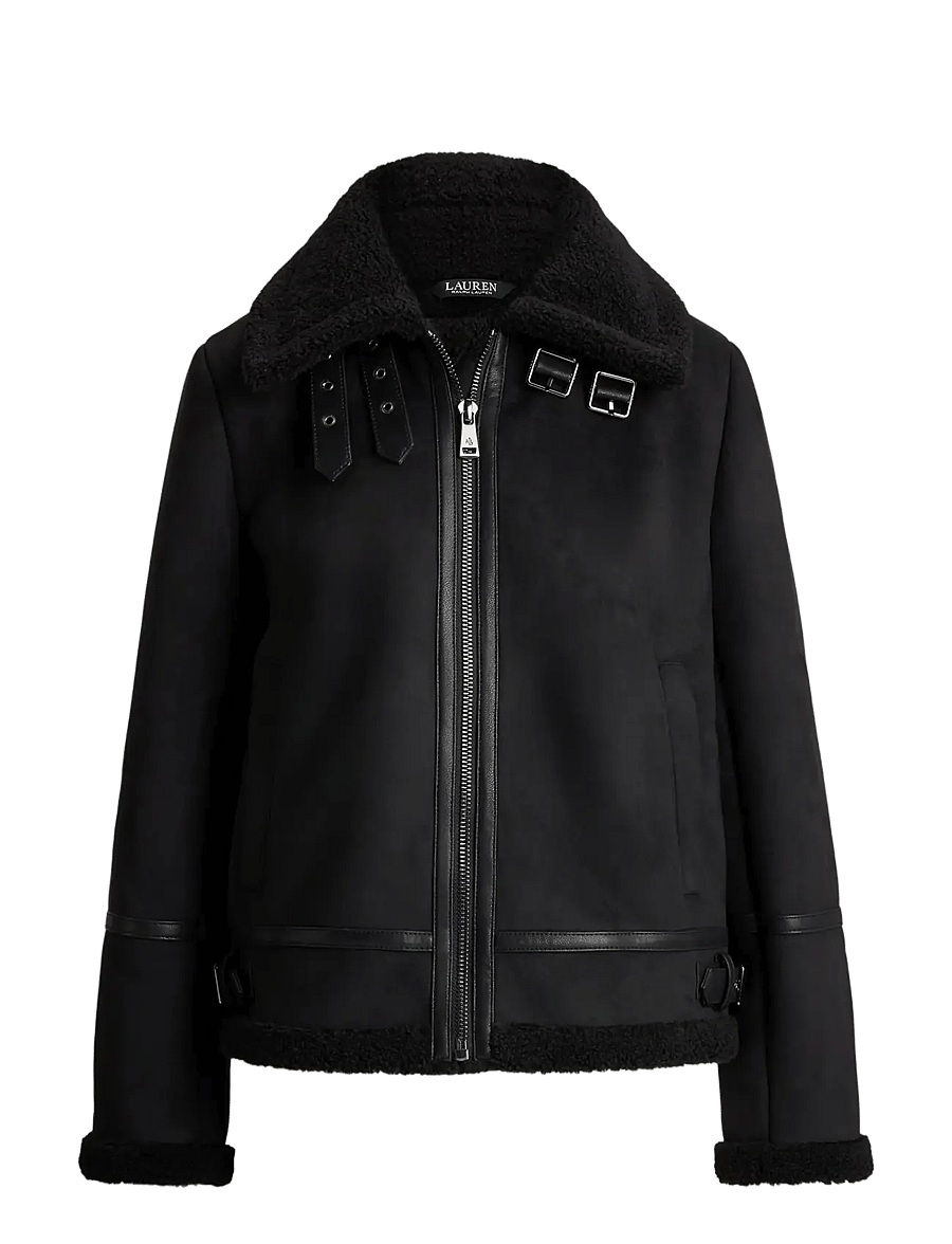 Lauren Ralph Lauren - Buckle-Trim Faux-Suede Jacket - bomberjackor - black - 1