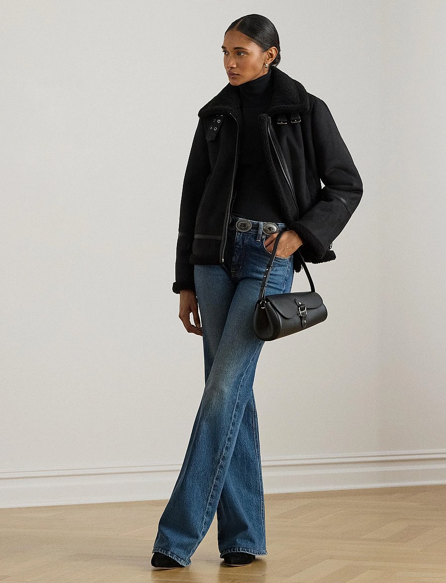 Lauren Ralph Lauren - Buckle-Trim Faux-Suede Jacket - bomberjackor - black - 0