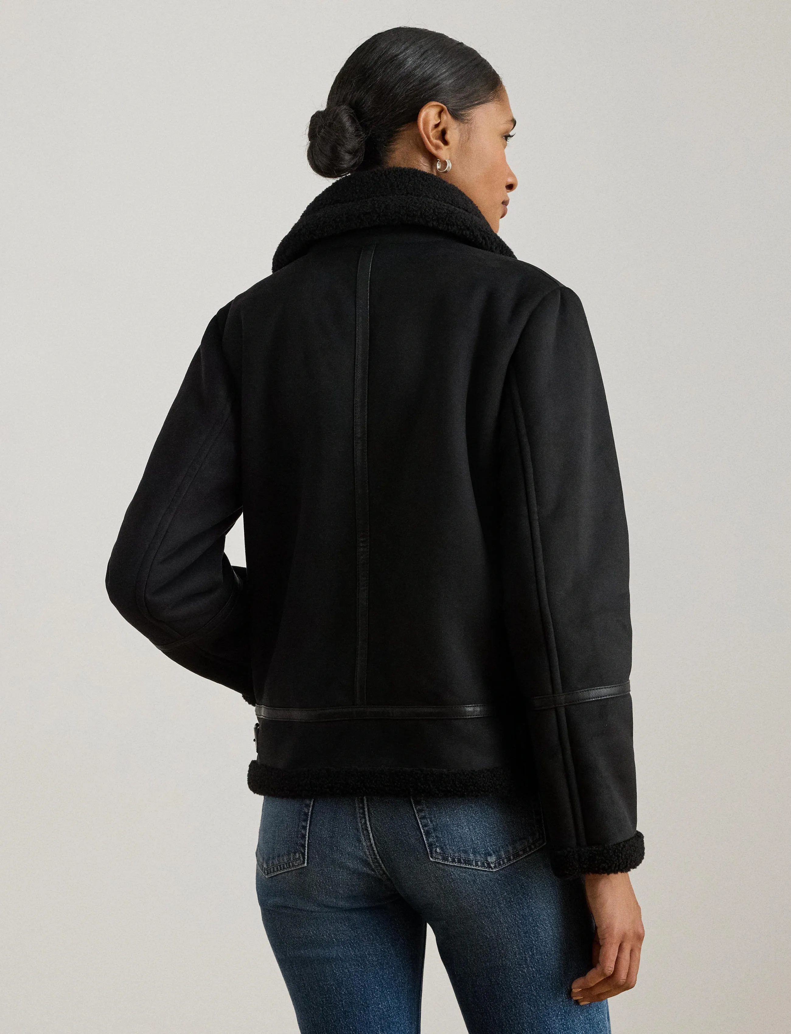 Lauren Ralph Lauren - Buckle-Trim Faux-Suede Jacket - bomberjackor - black - 2