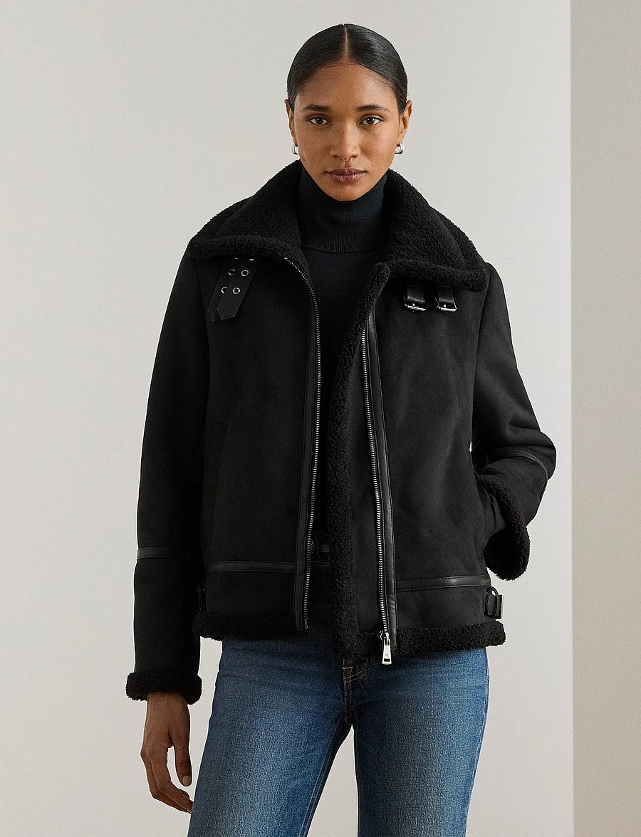 Lauren Ralph Lauren - Buckle-Trim Faux-Suede Jacket - bomberjackor - black - 3