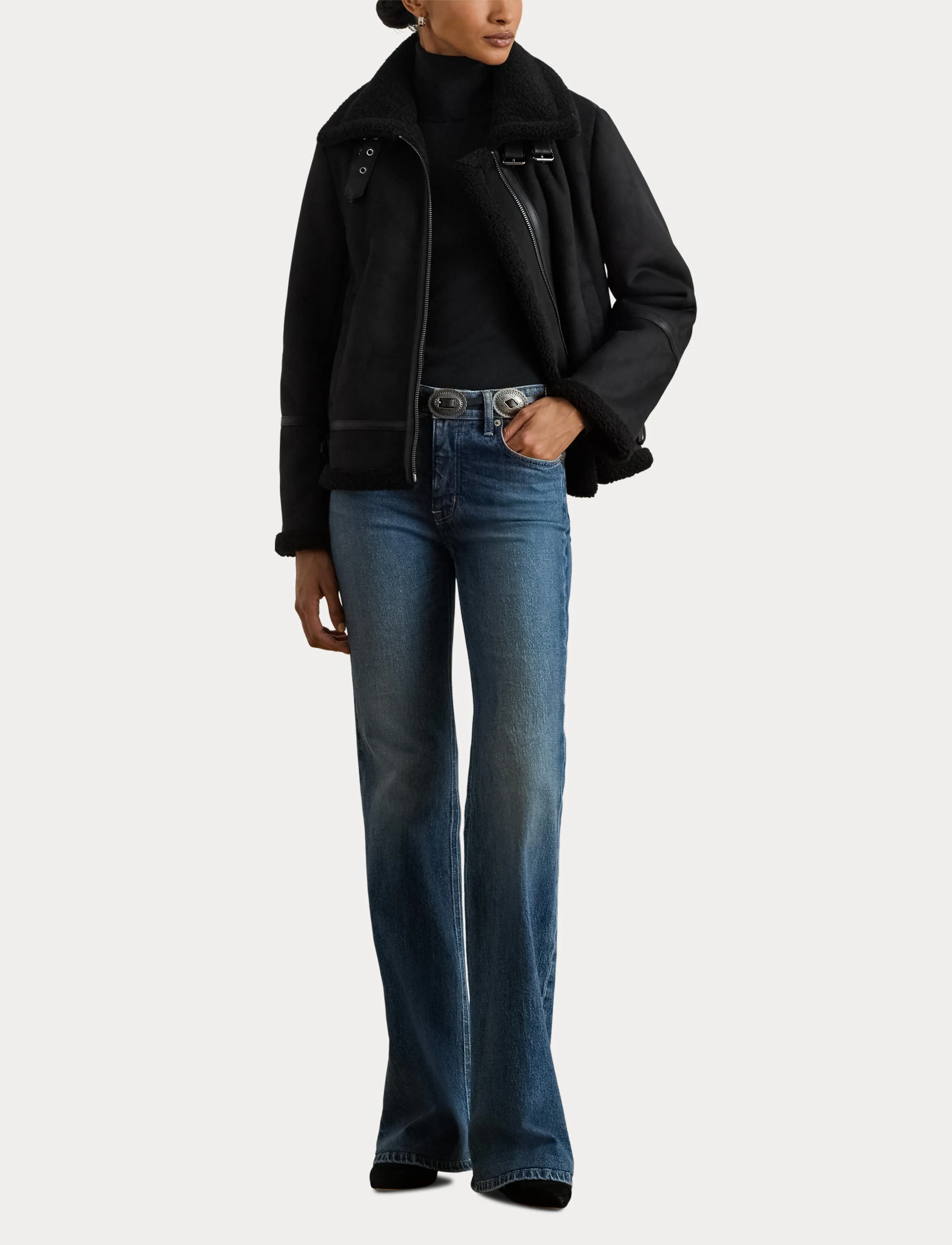 Lauren Ralph Lauren - Buckle-Trim Faux-Suede Jacket - bomberjackor - black - 4
