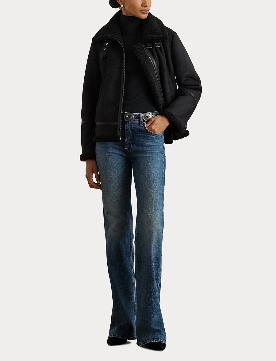 Lauren Ralph Lauren - Buckle-Trim Faux-Suede Jacket - bomberjackor - black - 4