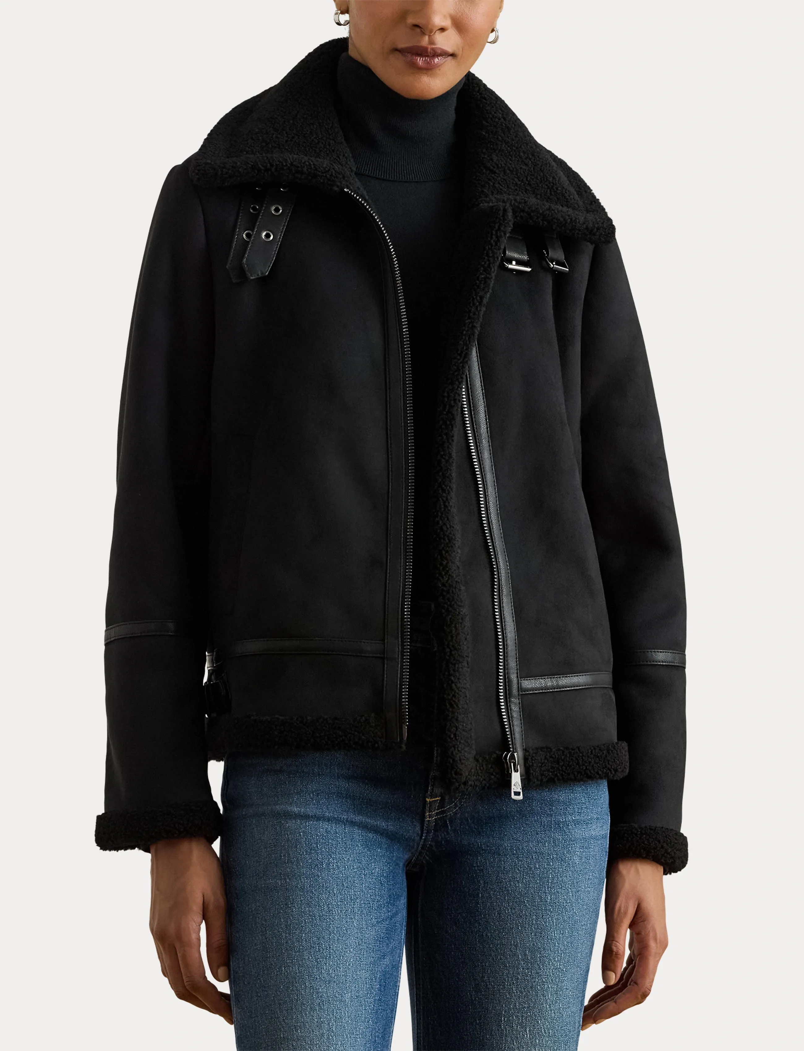 Lauren Ralph Lauren - Buckle-Trim Faux-Suede Jacket - bomberjackor - black - 5