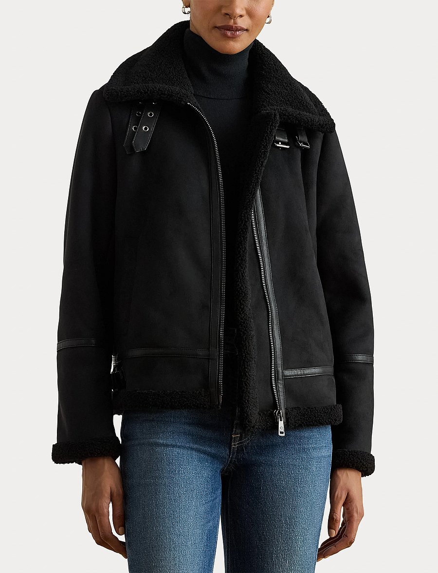 Lauren Ralph Lauren - Buckle-Trim Faux-Suede Jacket - bomberjackor - black - 5