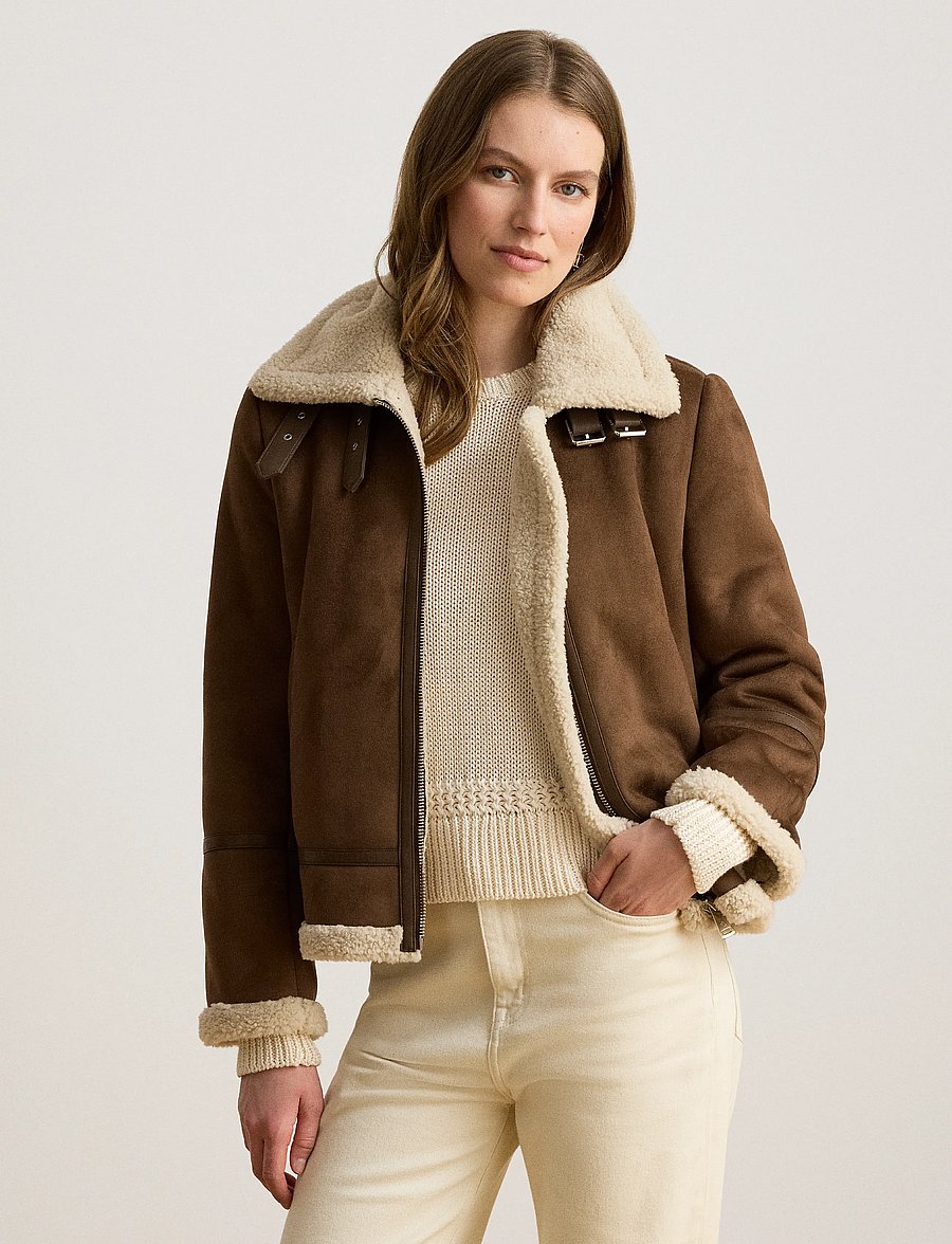 Lauren Ralph Lauren - Buckle-Trim Faux-Suede Jacket - bomberjakid - tobacco - 0