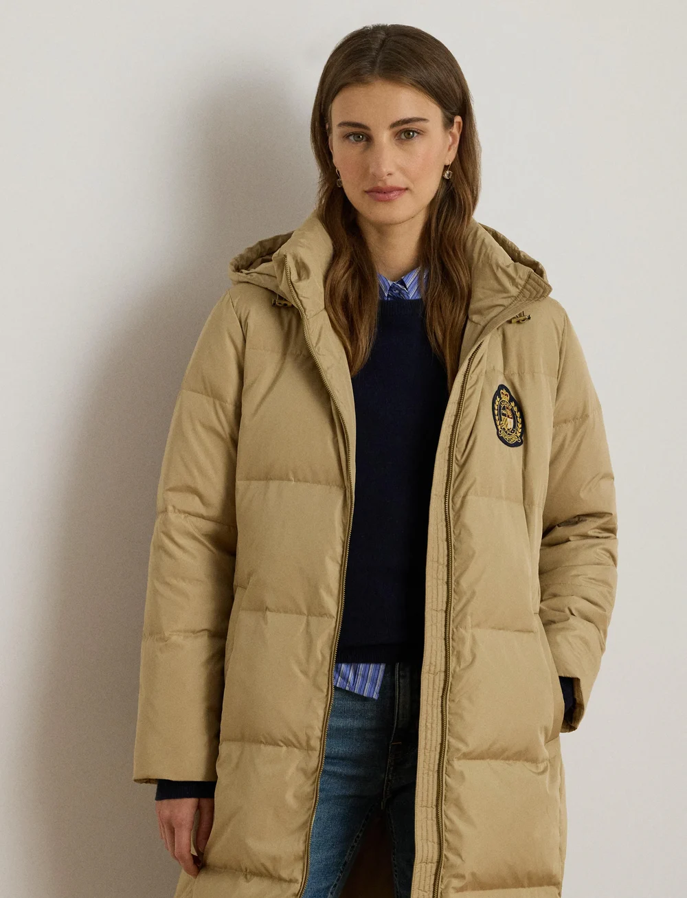 Lauren Ralph Lauren - Crest-Patch Hooded Quilted Down Coat - wollmäntel - birch tan - 0