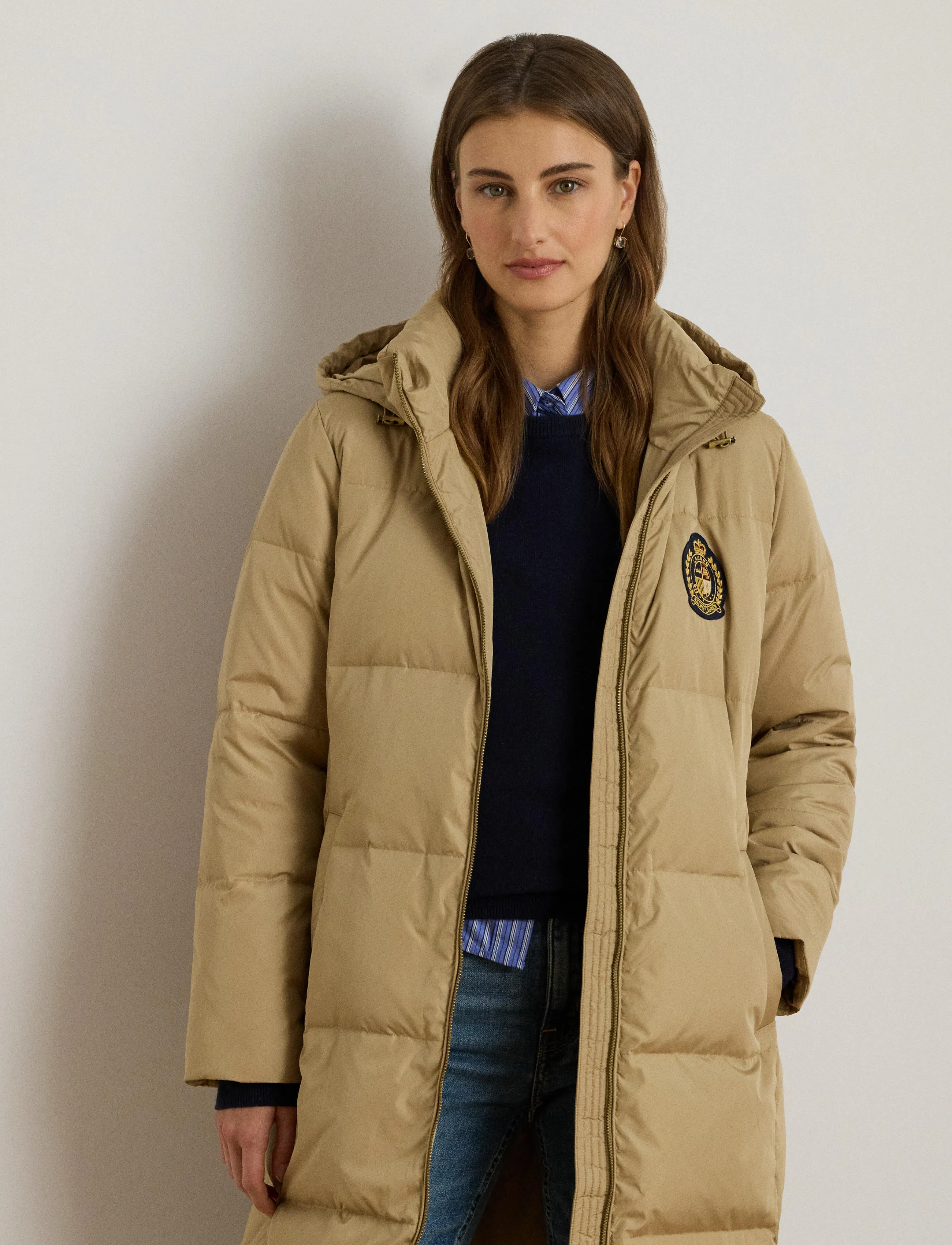 Lauren Ralph Lauren Crest-Patch Hooded Quilted Down Coat - Jakker & Frakker - BIRCH TAN / beige